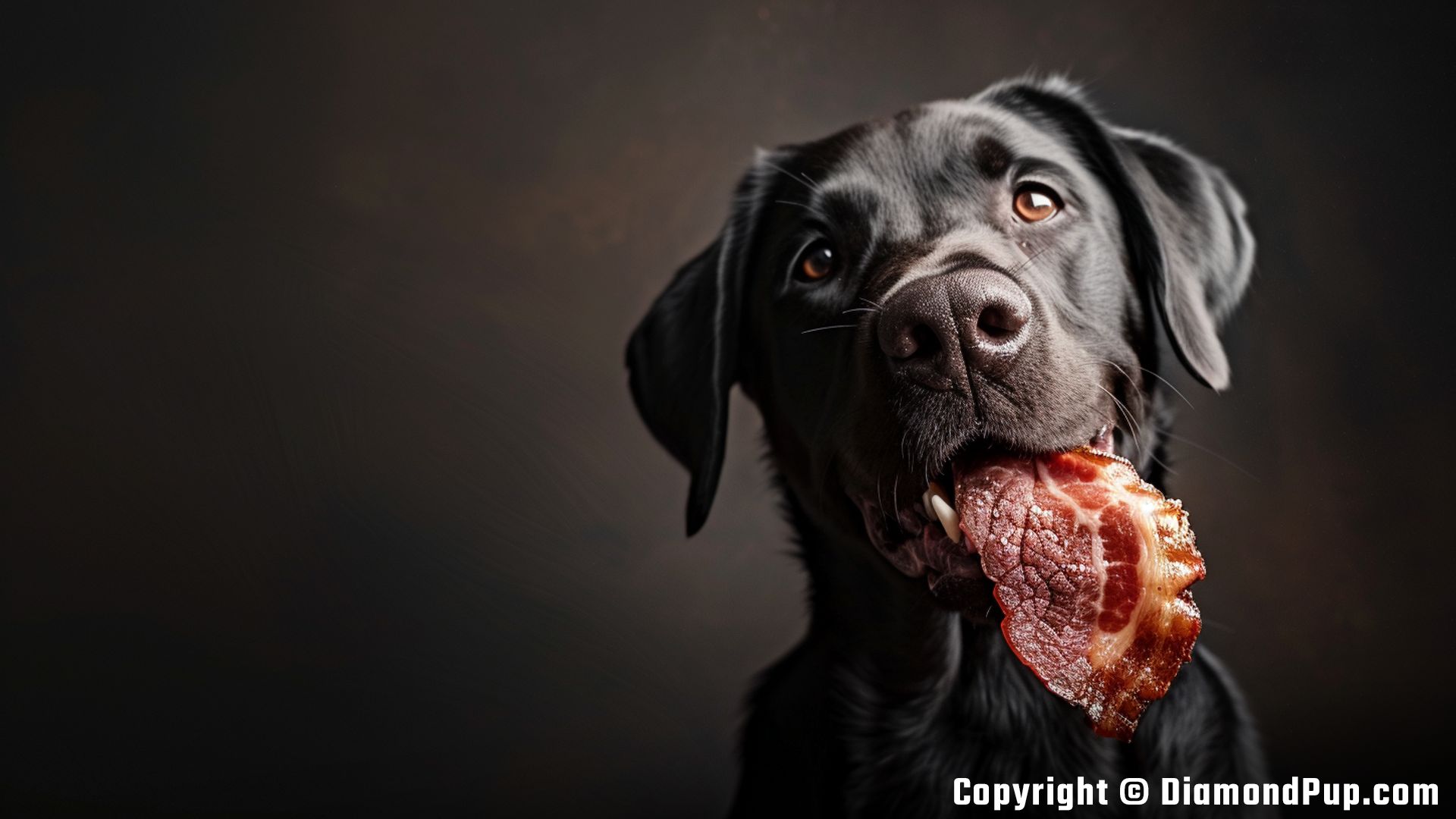 Photograph of a Happy Labrador Eating Bacon