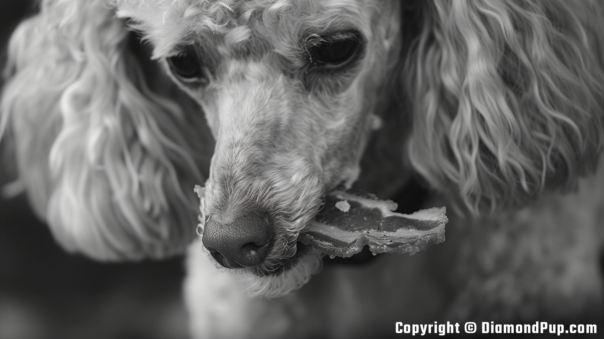 Photograph of a Happy Poodle Snacking on Bacon