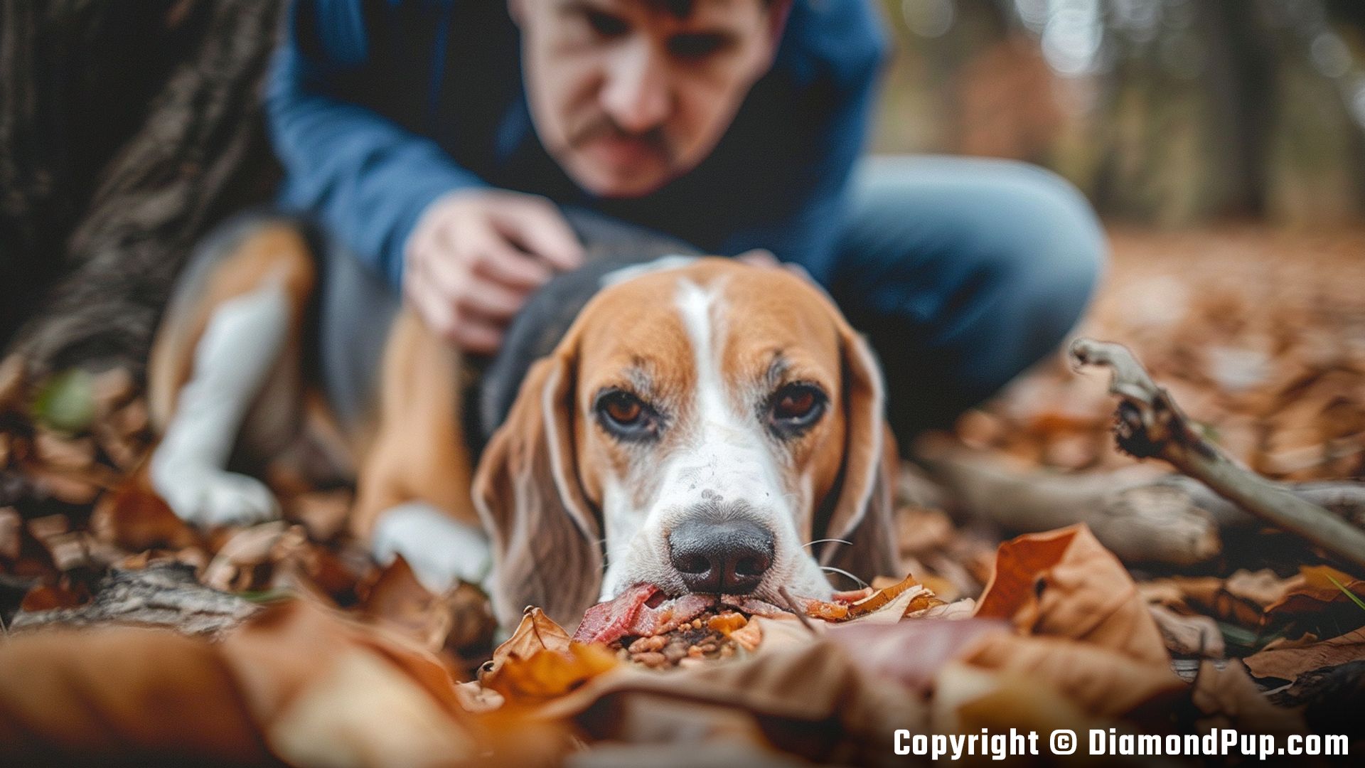 Photograph of a Playful Beagle Snacking on Bacon