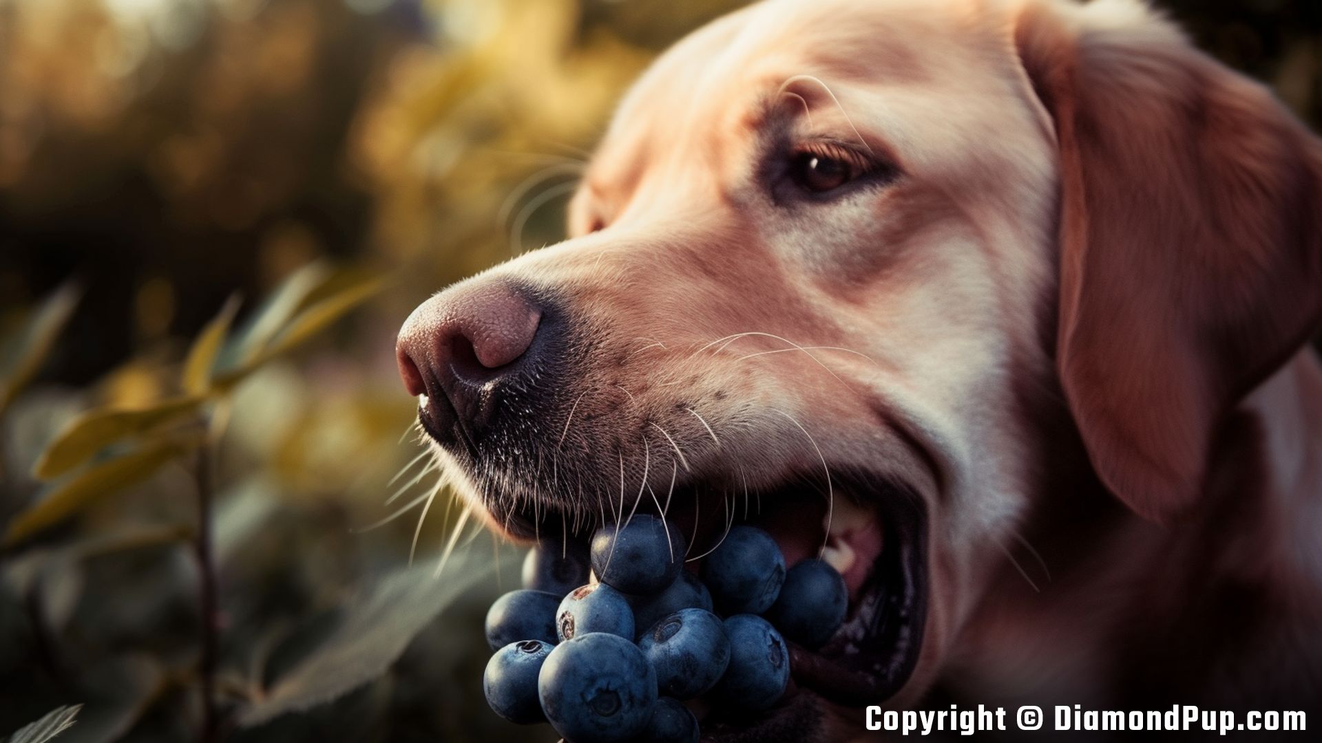 Photograph of a Playful Labrador Eating Blueberries