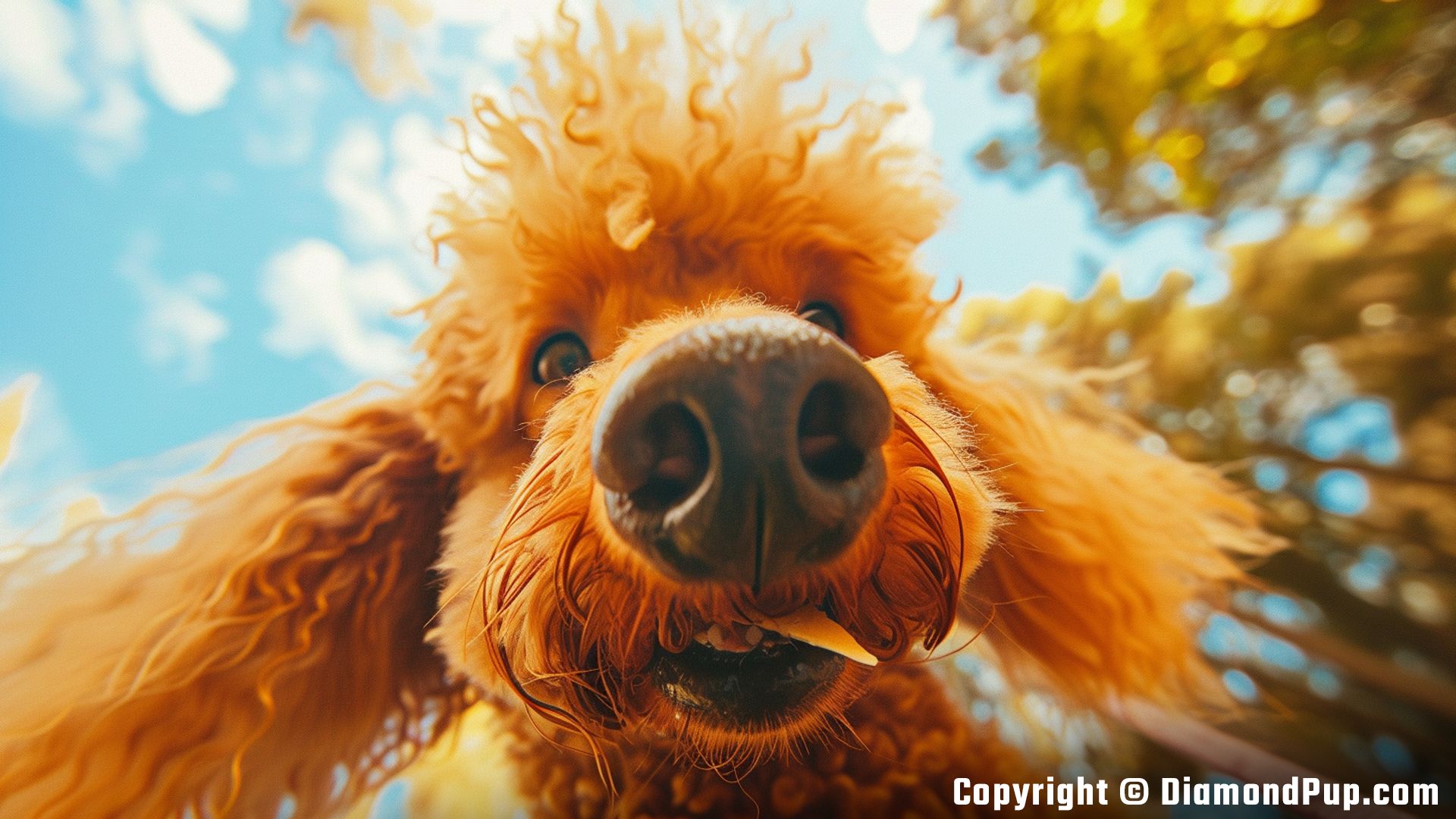 Photograph of a Playful Poodle Eating Pasta