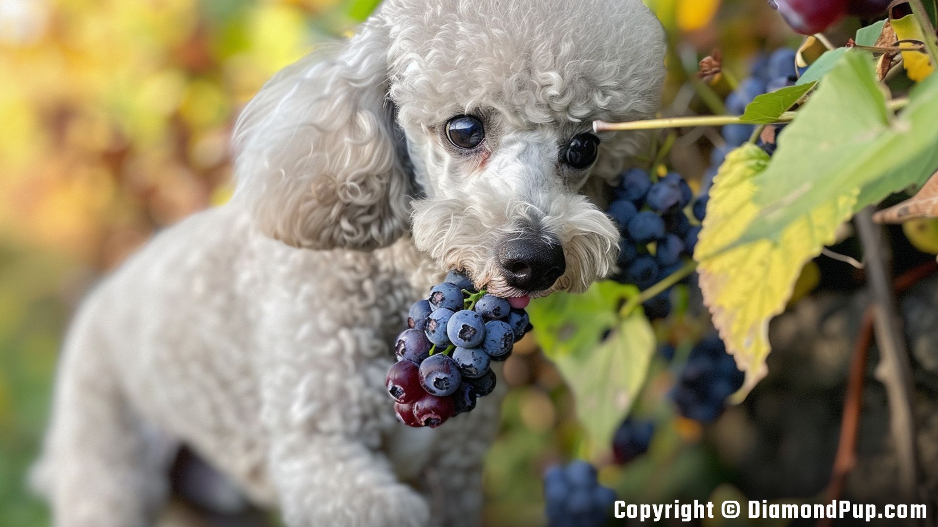 Photograph of an Adorable Poodle Eating Blueberries