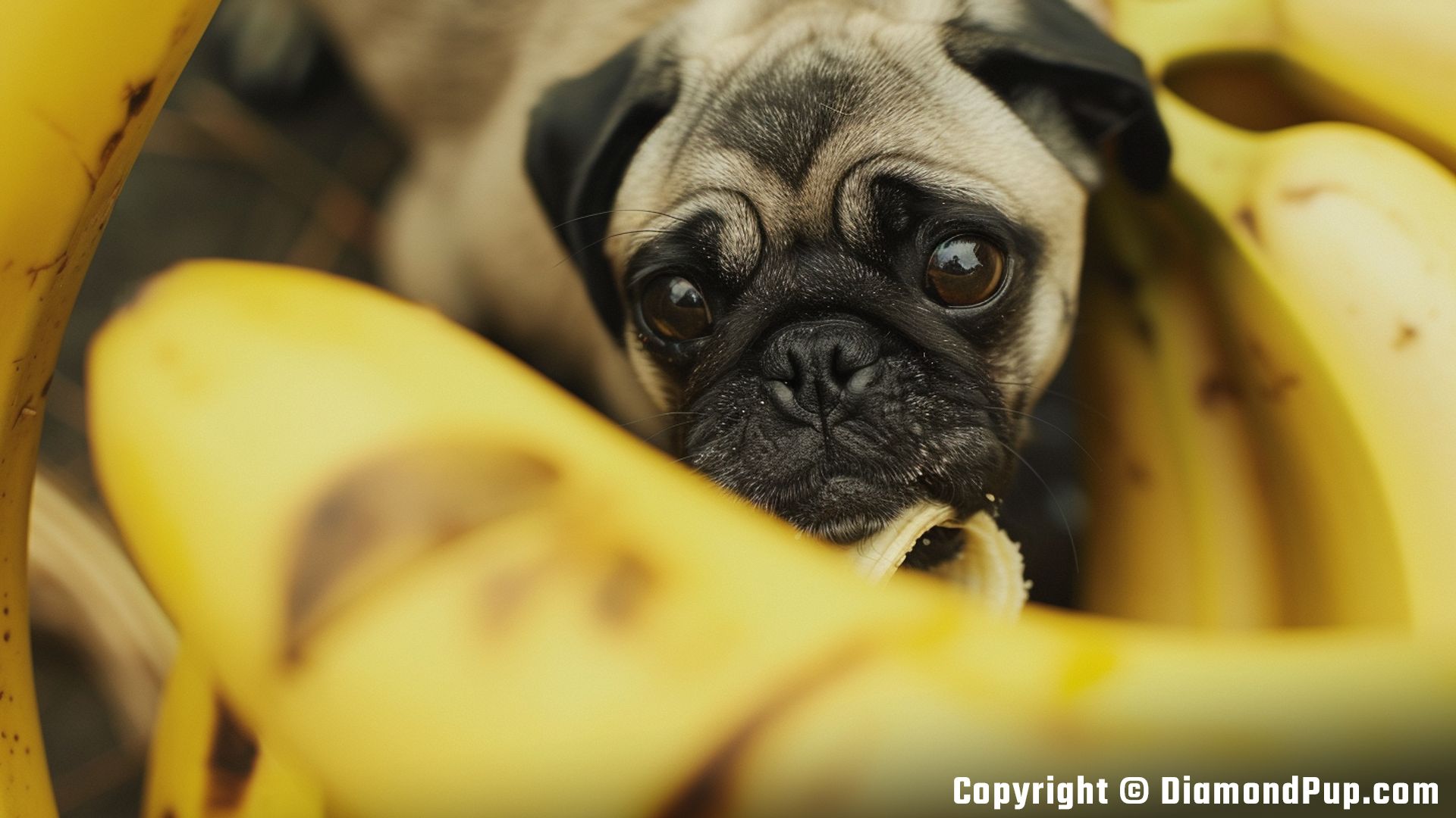 Photograph of an Adorable Pug Eating Banana