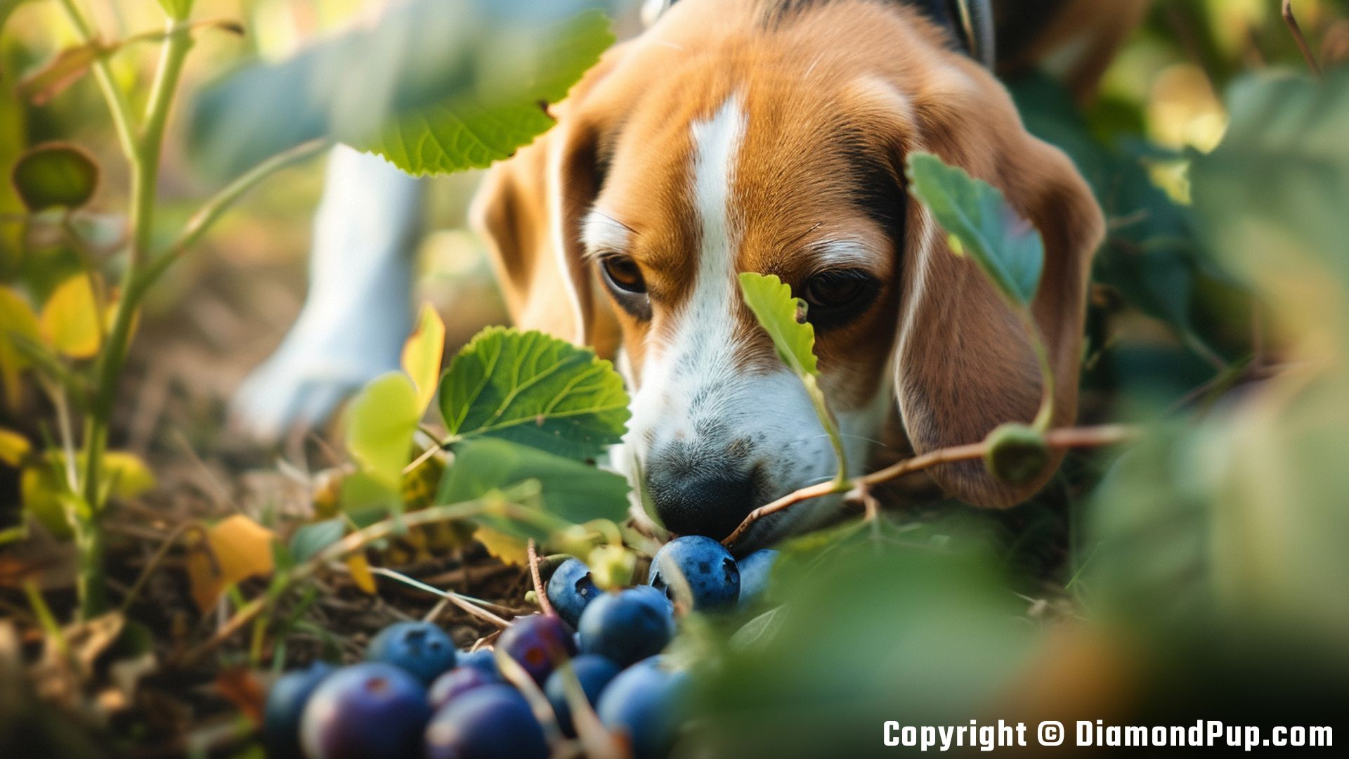 Photograph of Beagle Eating Blueberries