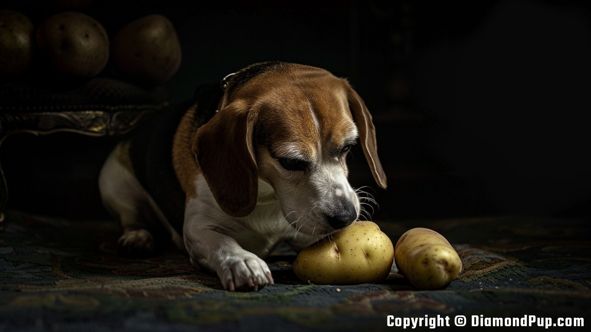 Photograph of Beagle Snacking on Potato