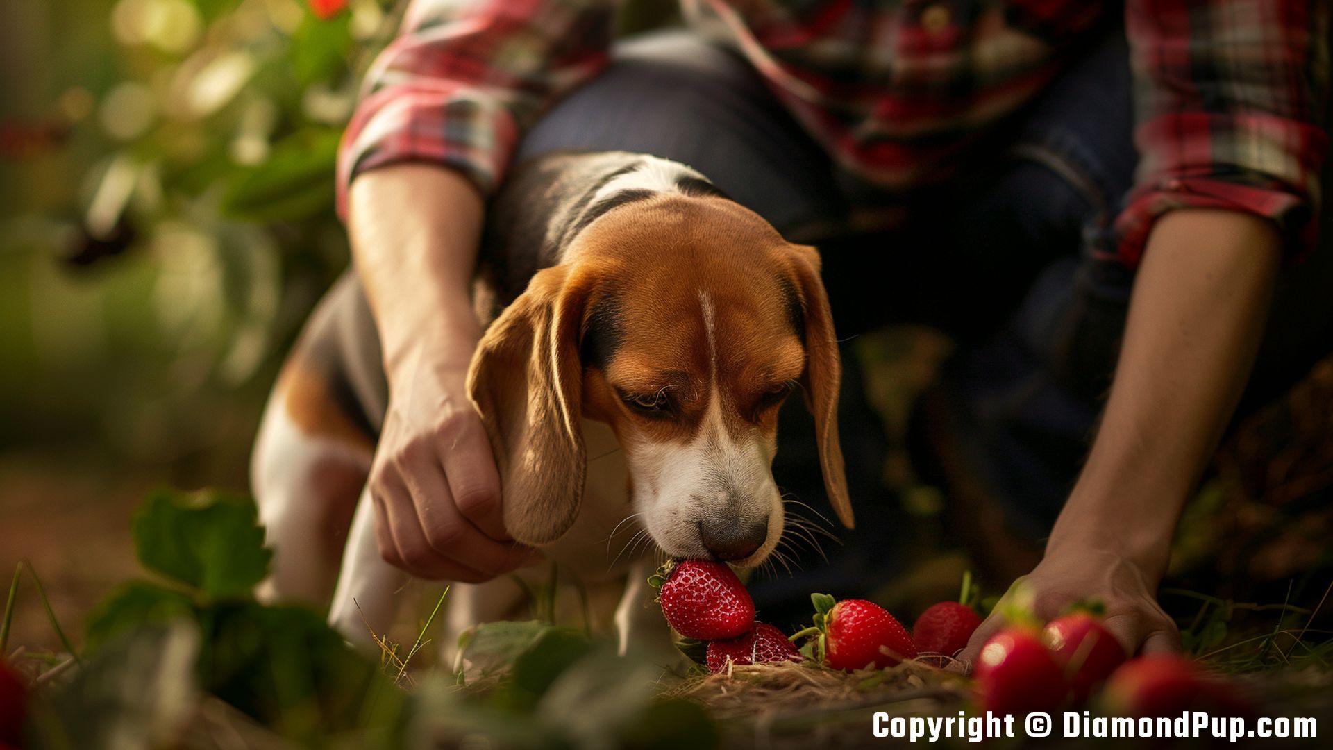 Photograph of Beagle Snacking on Strawberries