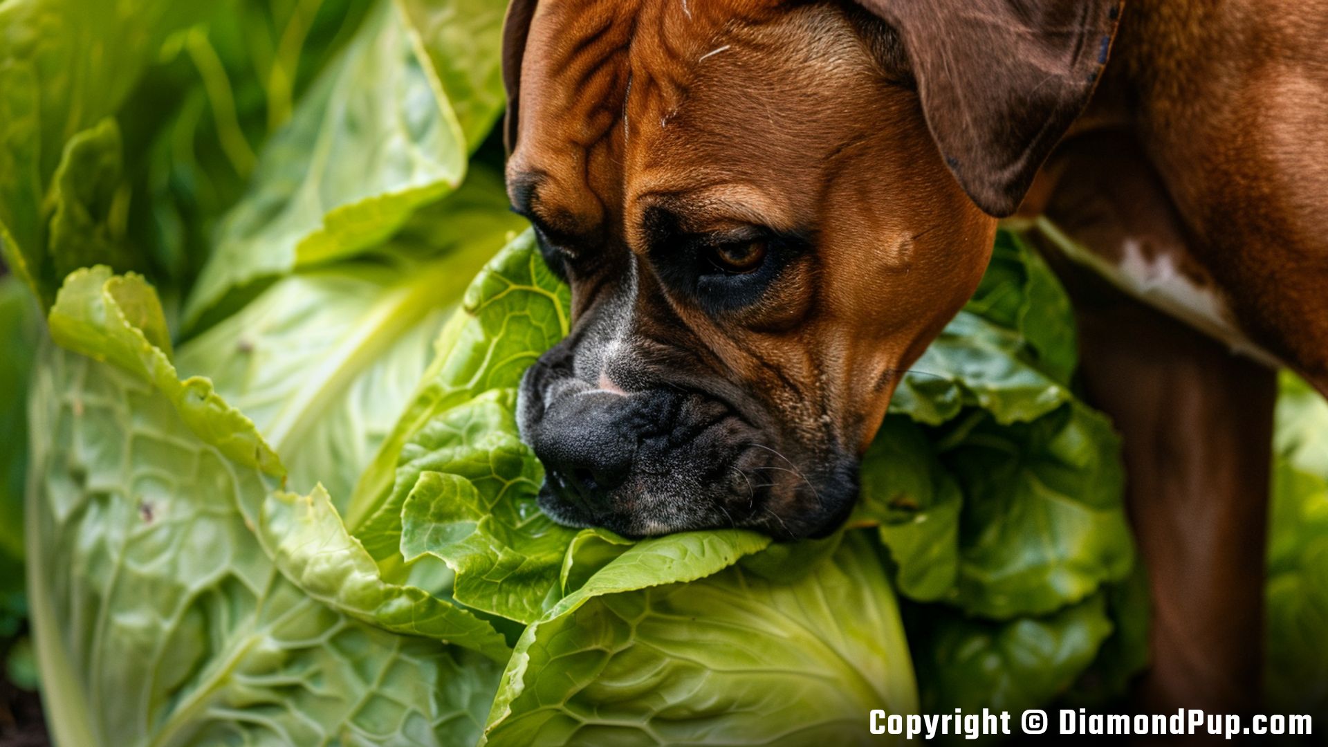 Photograph of Boxer Eating Lettuce