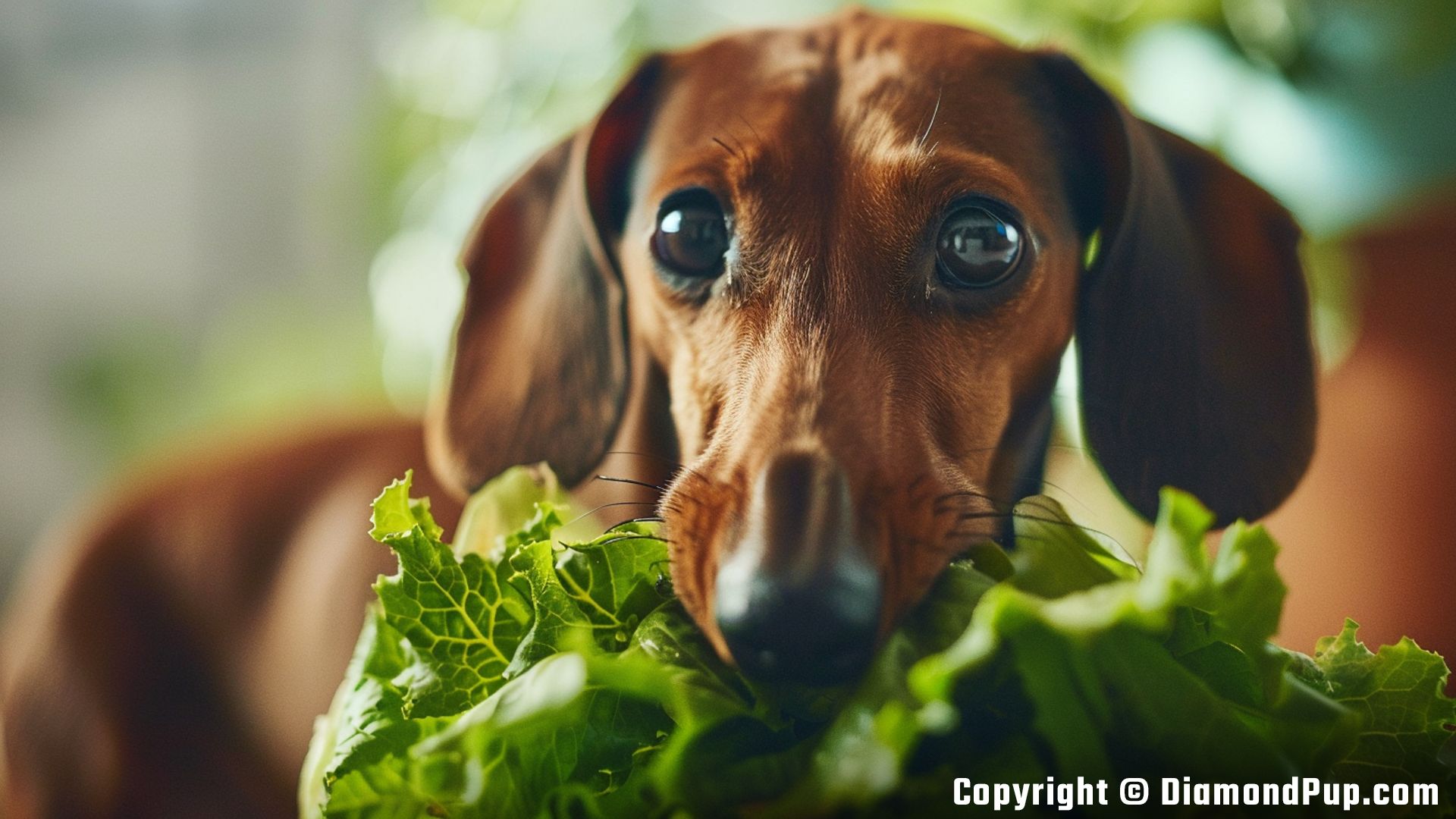 Photograph of Dachshund Eating Lettuce