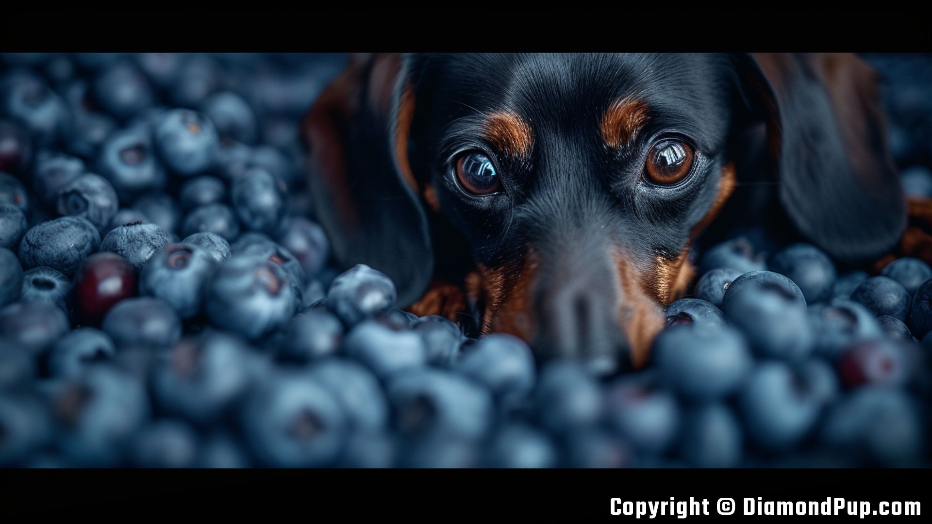Photograph of Dachshund Snacking on Blueberries