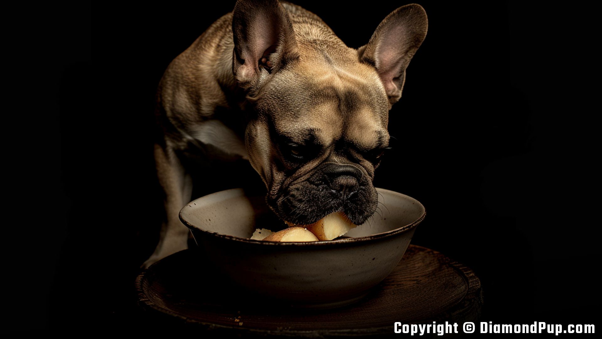 Photograph of French Bulldog Eating Potato