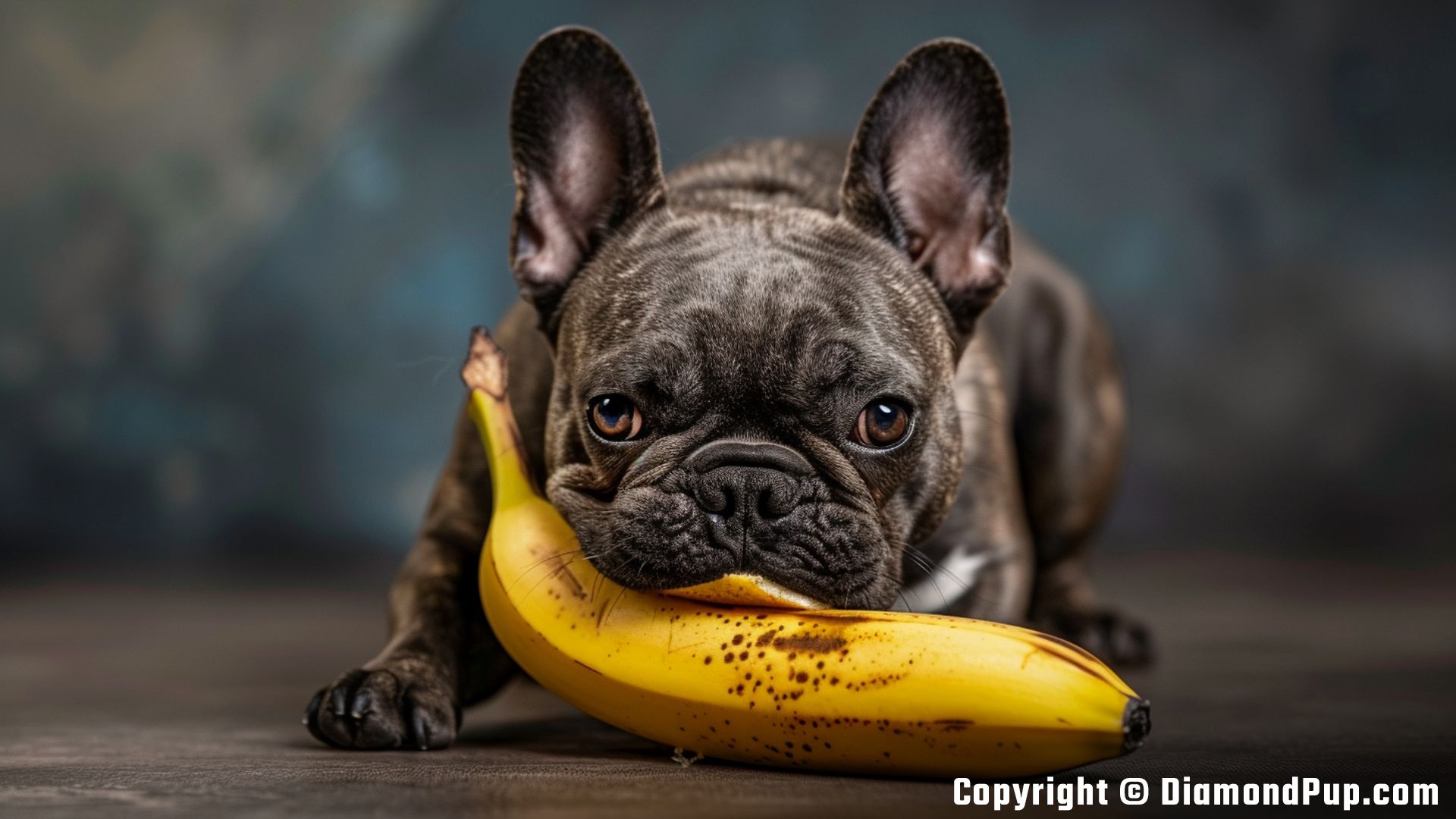 Photograph of French Bulldog Snacking on Banana