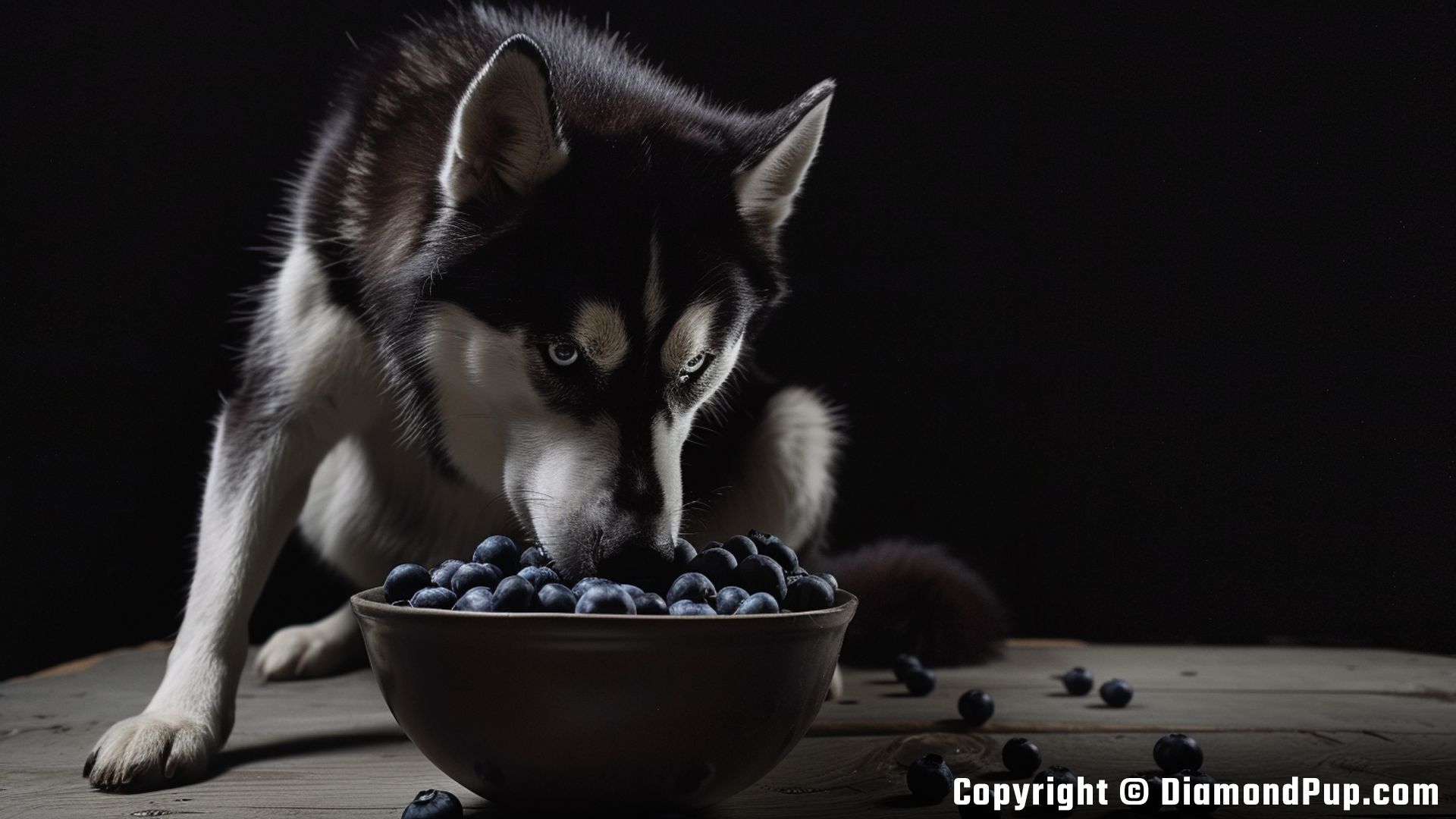 Photograph of Husky Eating Blueberries