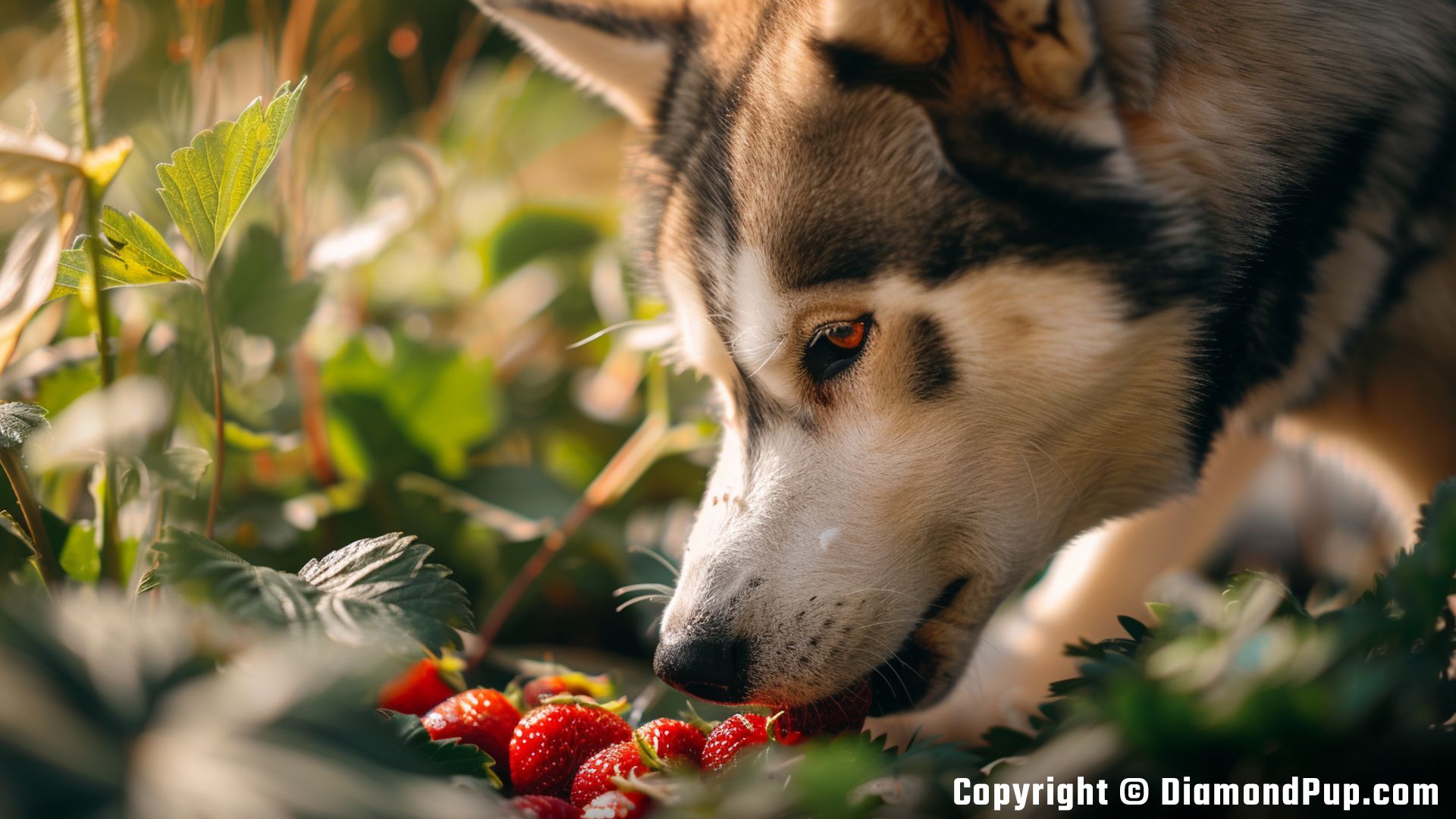 Photograph of Husky Eating Strawberries