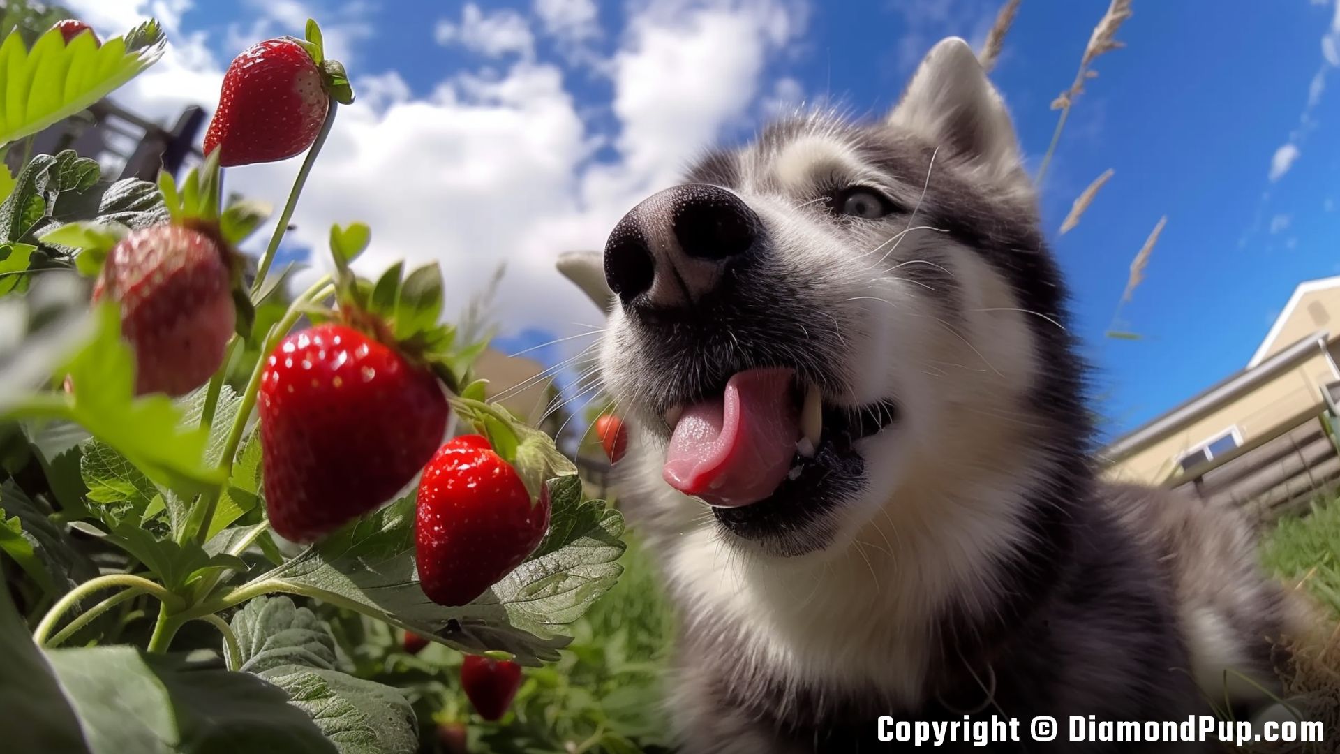 Photograph of Husky Snacking on Strawberries