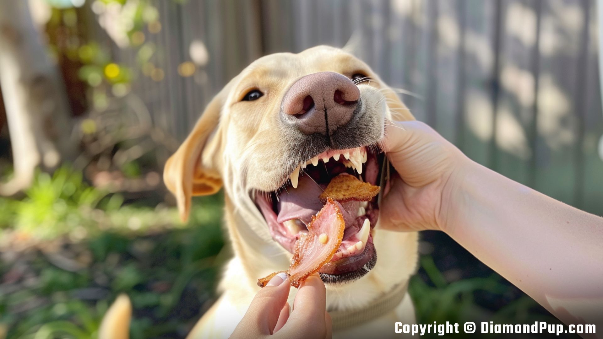 Photograph of Labrador Eating Bacon