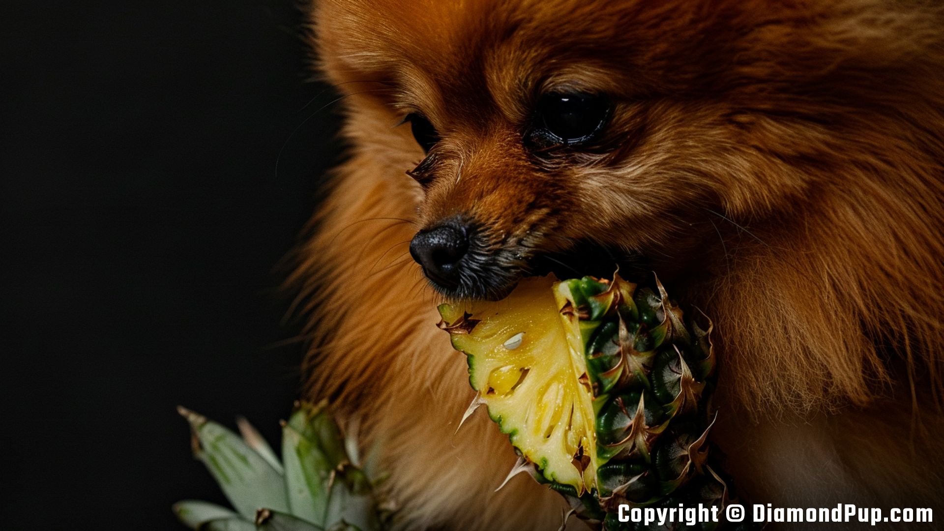 Photograph of Pomeranian Snacking on Pineapple