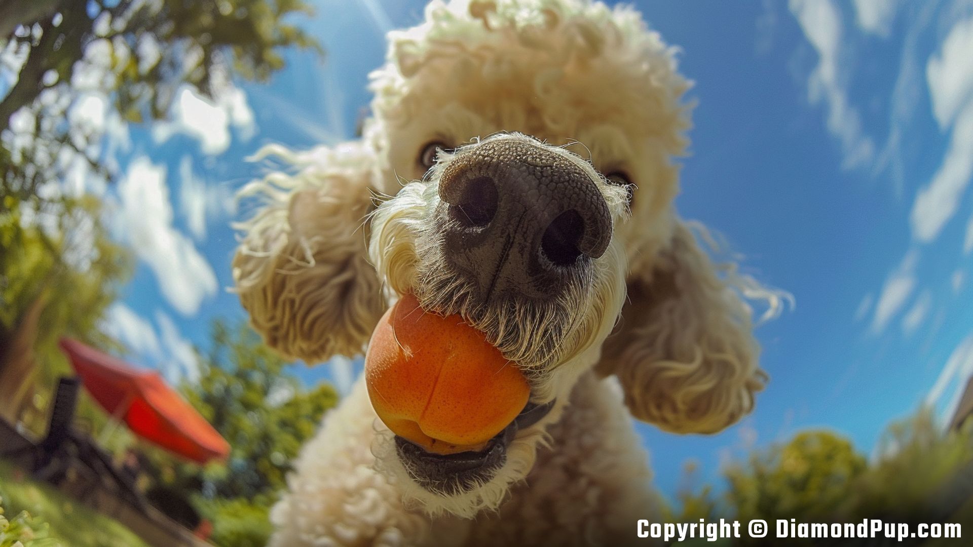 Photograph of Poodle Eating Peaches