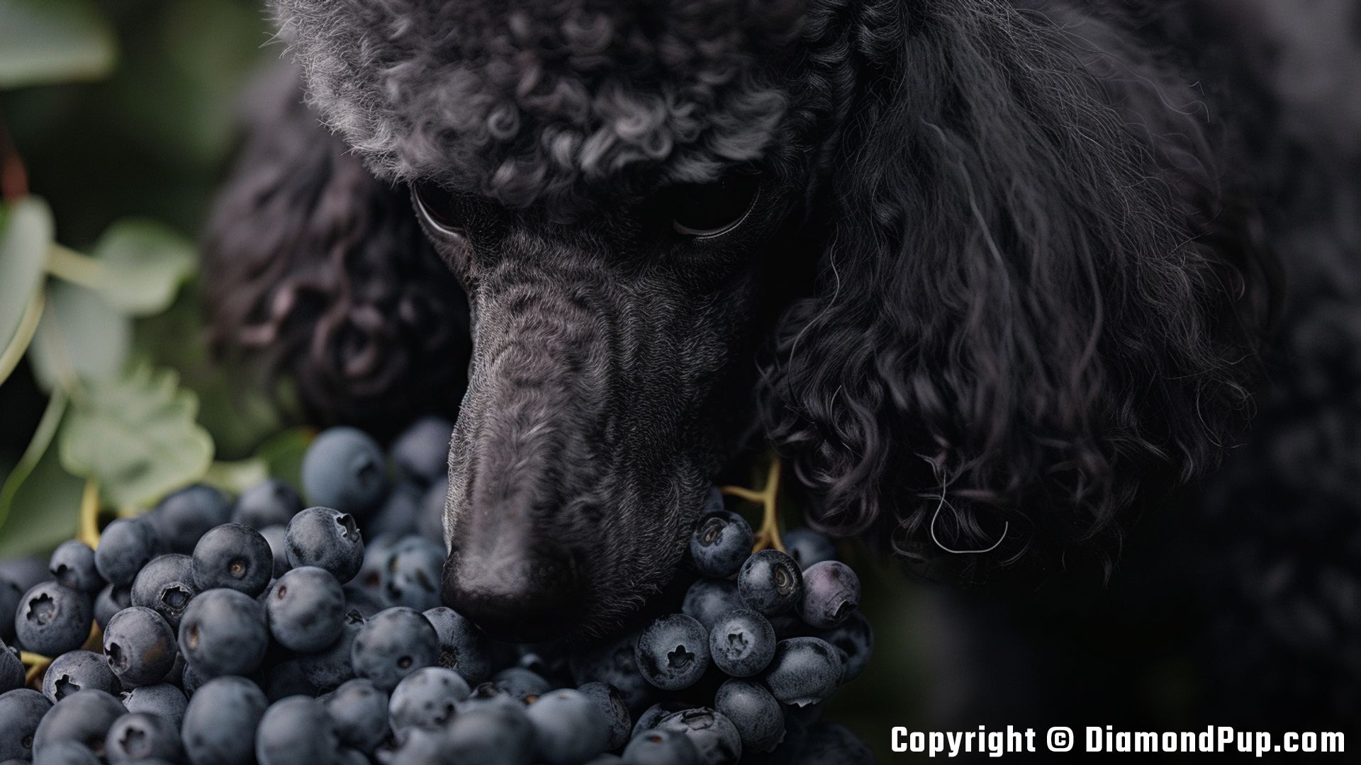 Photograph of Poodle Snacking on Blueberries