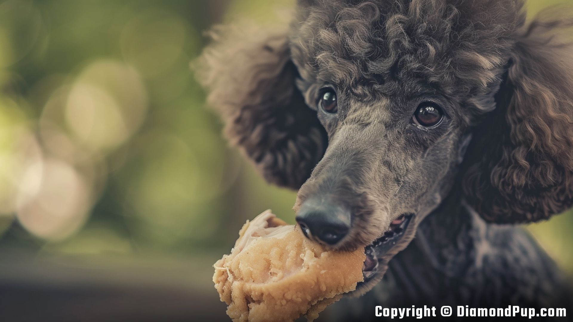 Photograph of Poodle Snacking on Chicken