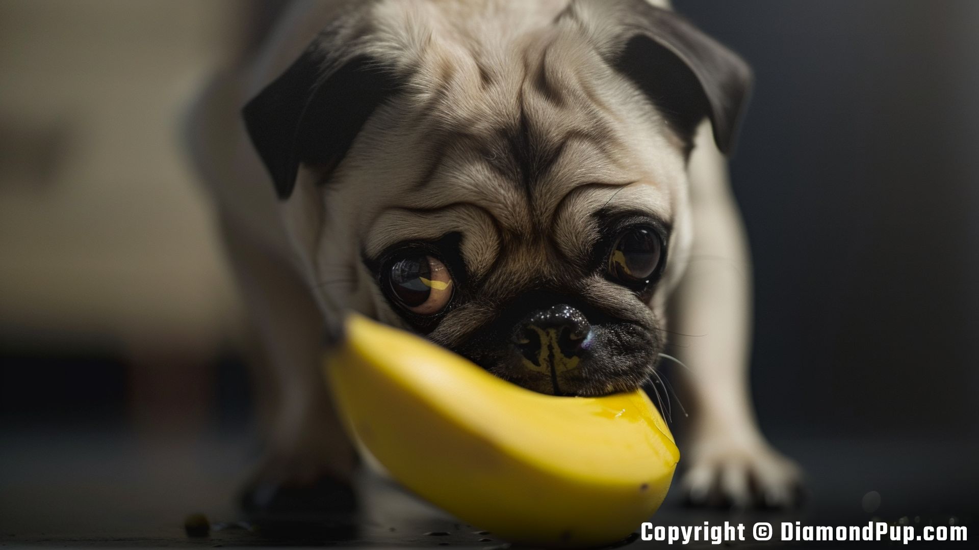 Photograph of Pug Snacking on Banana
