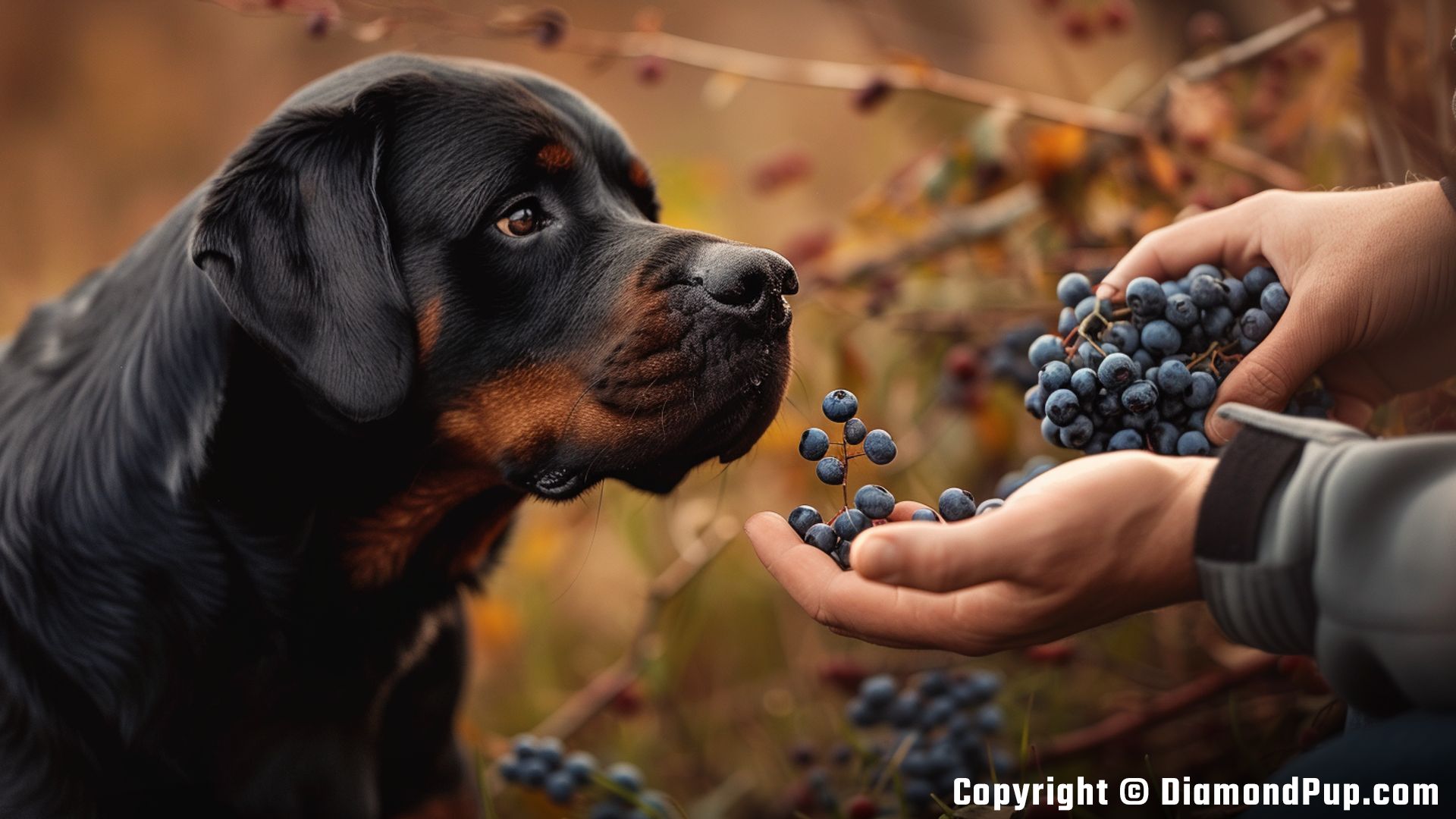 Photograph of Rottweiler Eating Blueberries