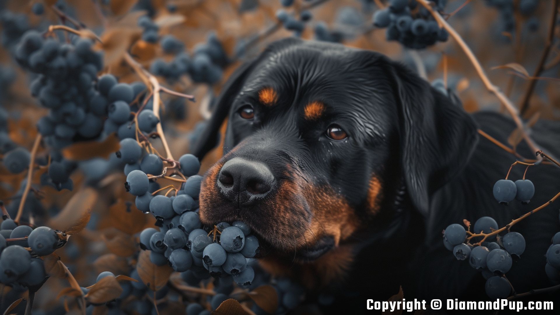 Photograph of Rottweiler Snacking on Blueberries