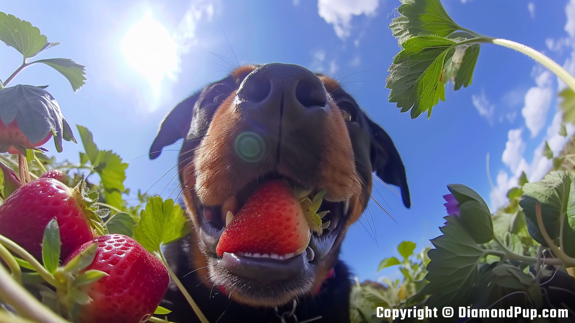 Photograph of Rottweiler Snacking on Strawberries