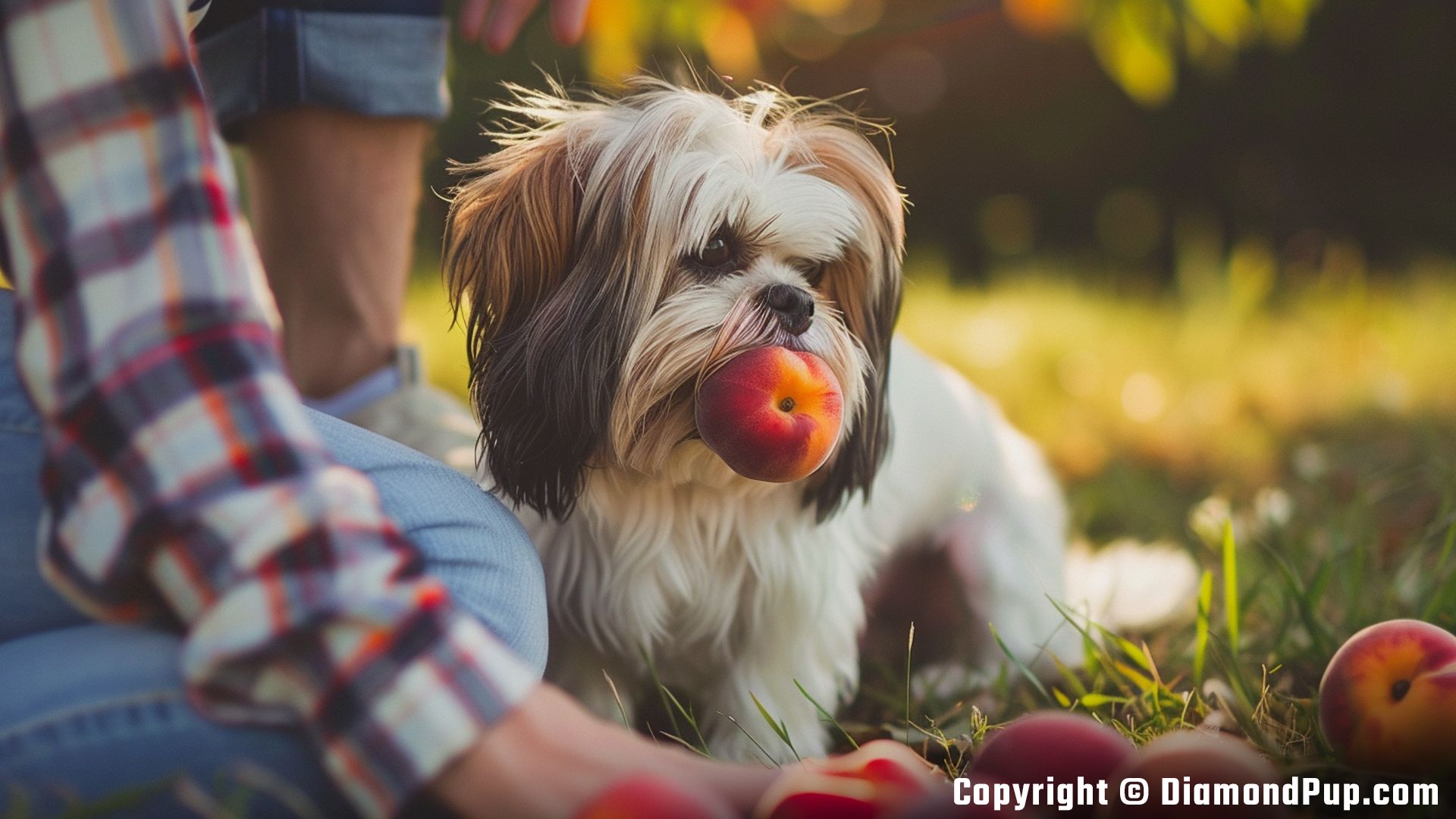 Photograph of Shih Tzu Snacking on Peaches