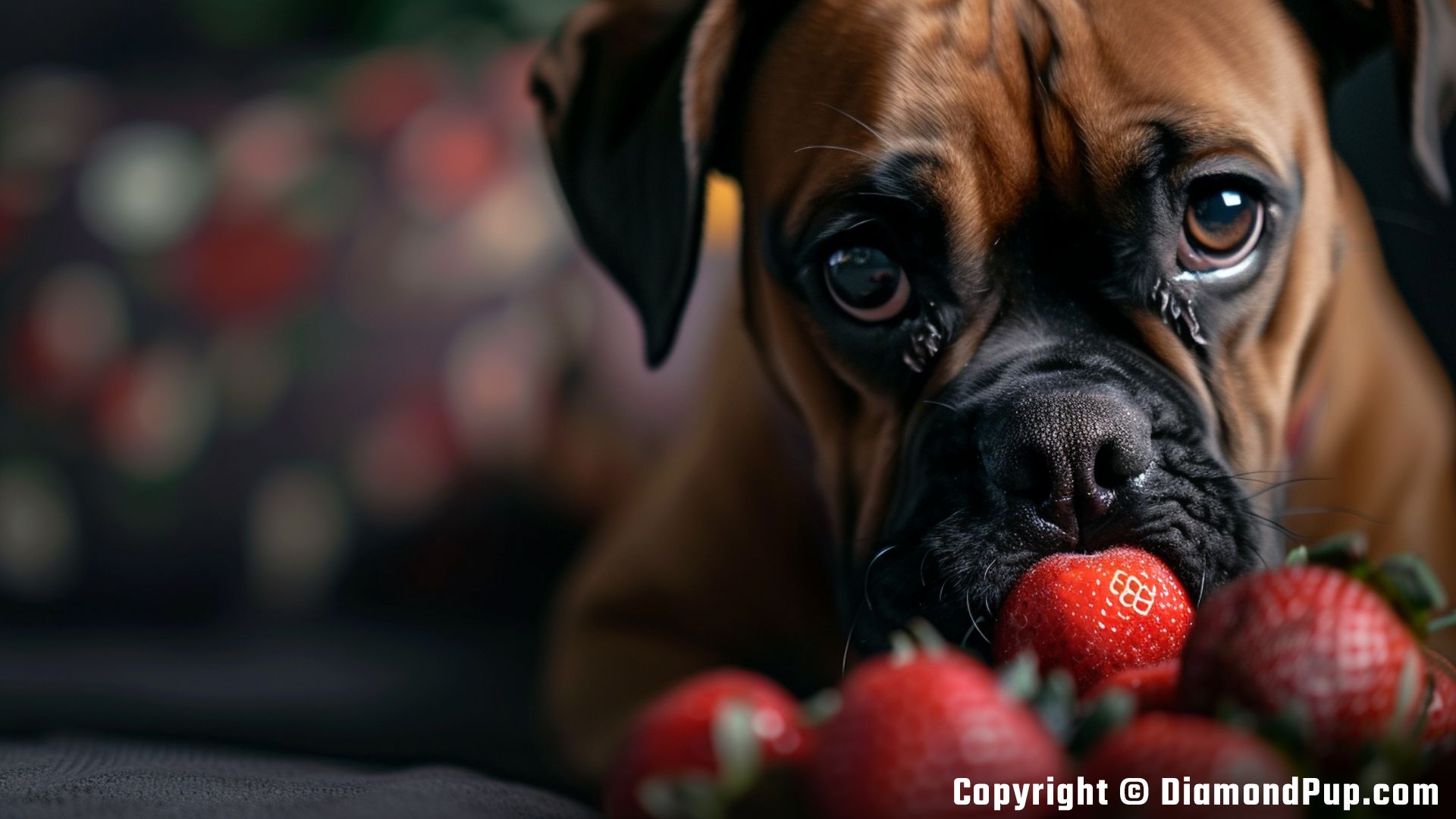Picture of a Cute Boxer Eating Strawberries