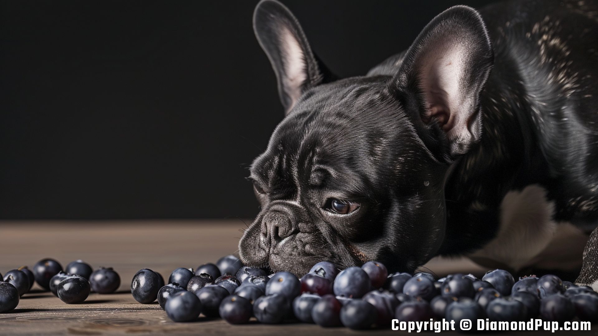 Picture of a Cute French Bulldog Eating Blueberries