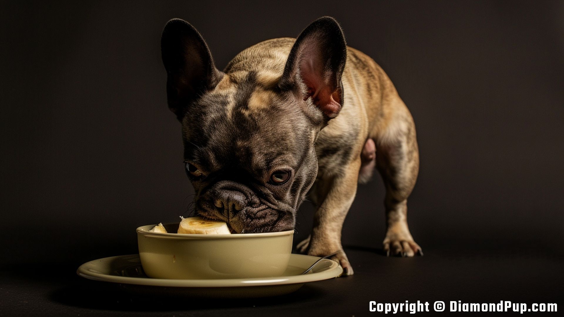 Picture of a Cute French Bulldog Snacking on Banana
