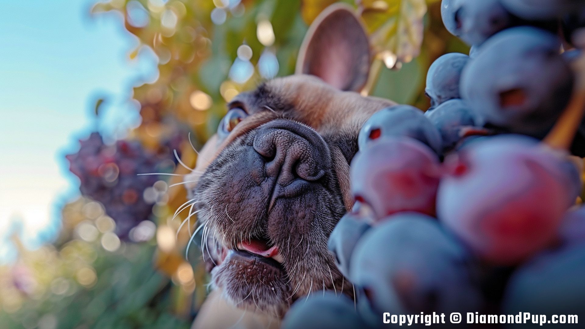 Picture of a Cute French Bulldog Snacking on Blueberries