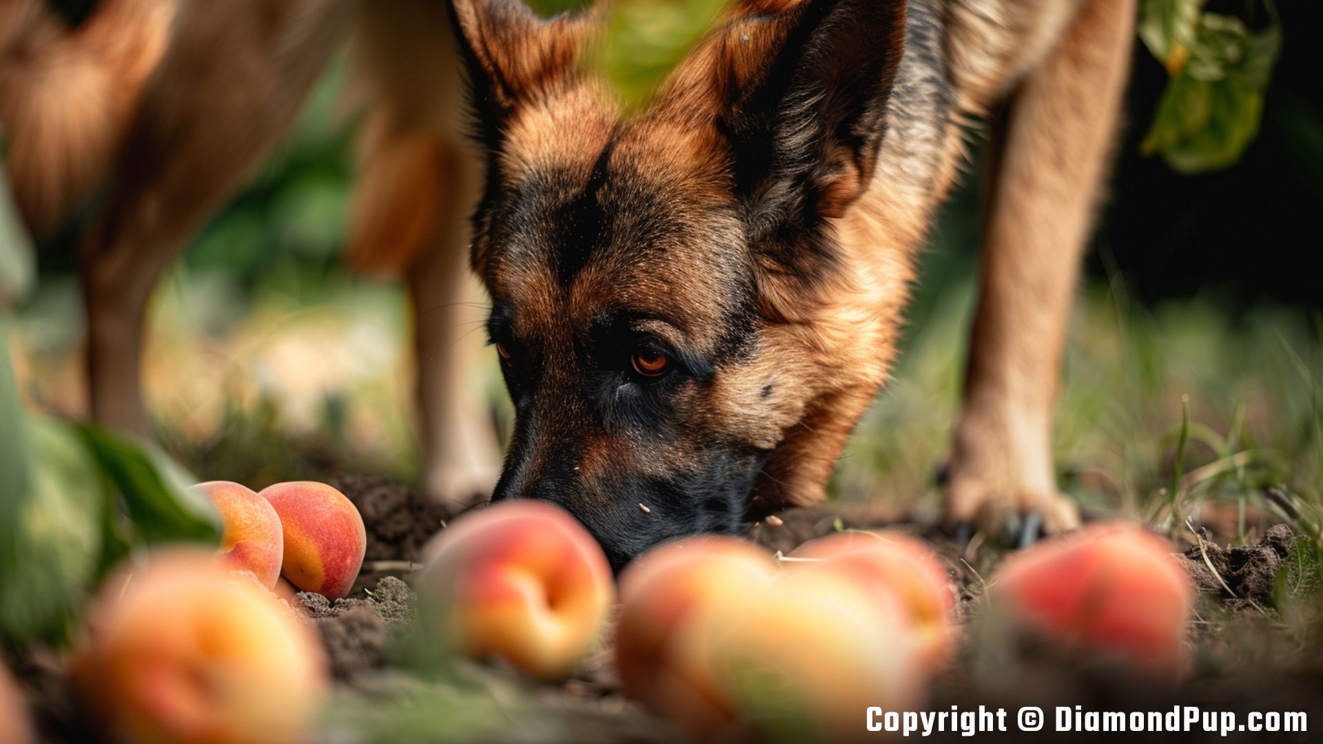Picture of a Cute German Shepherd Eating Peaches