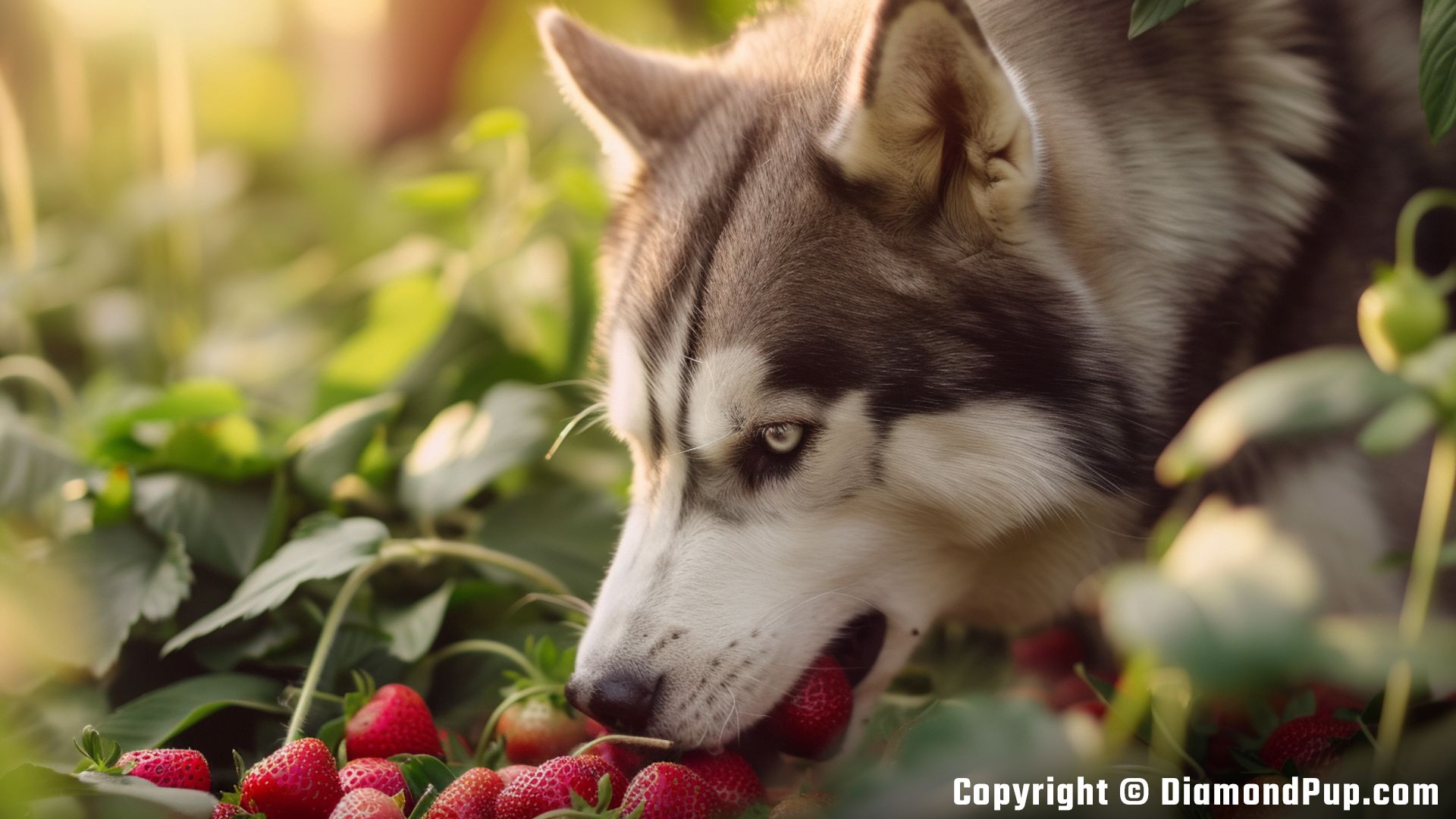 Picture of a Cute Husky Eating Strawberries