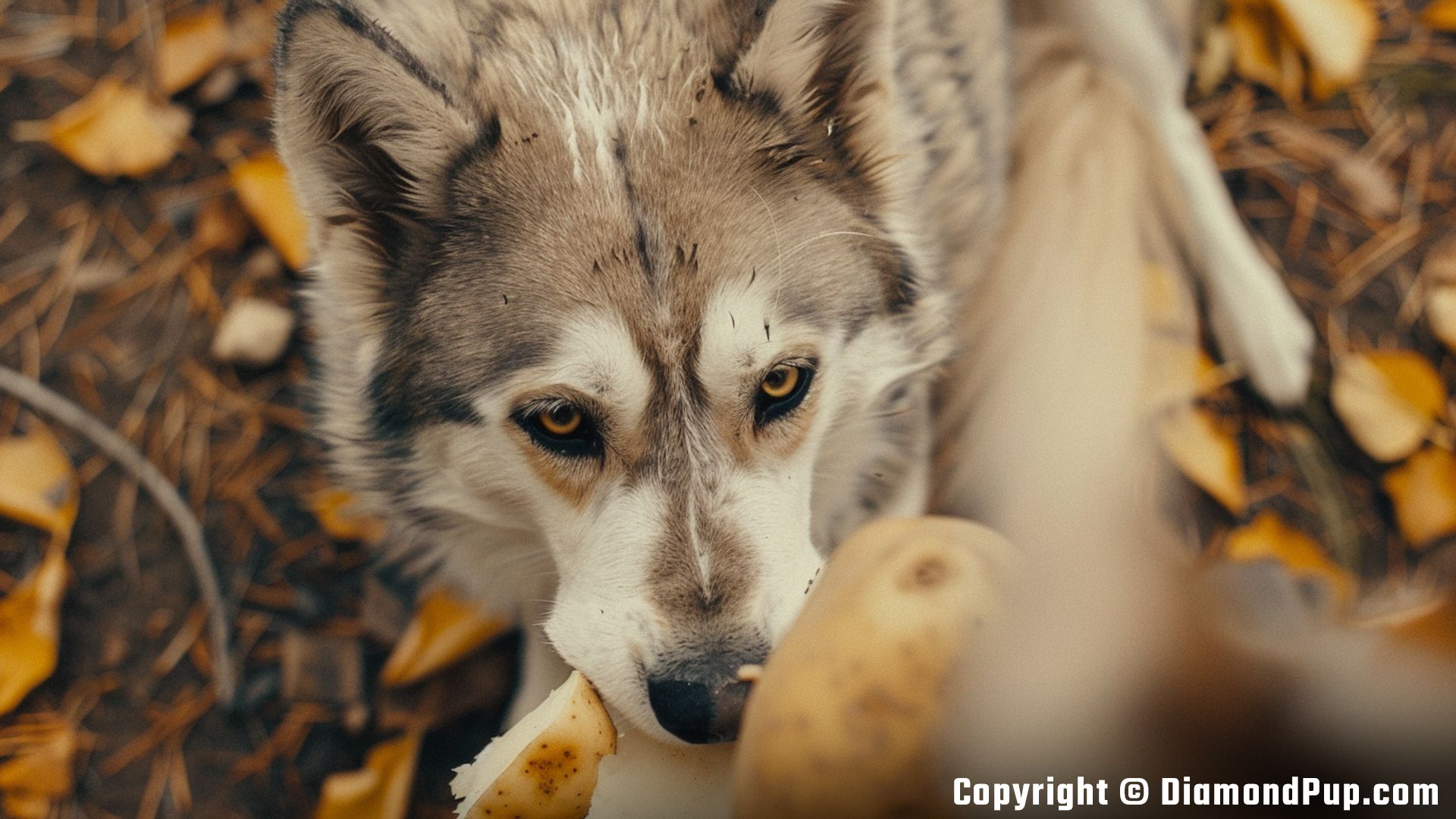Picture of a Cute Husky Snacking on Potato