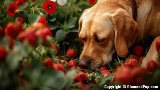 Picture of a Cute Labrador Eating Strawberries