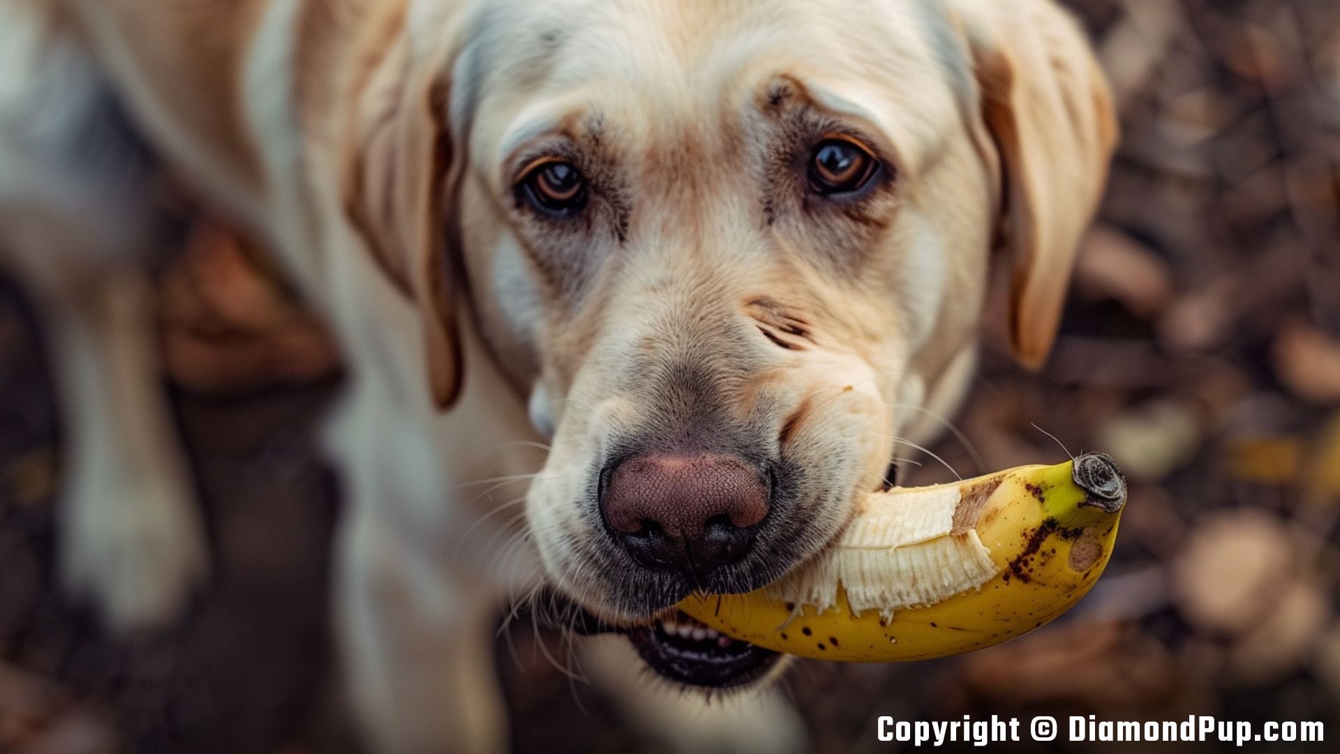 Picture of a Cute Labrador Snacking on Banana