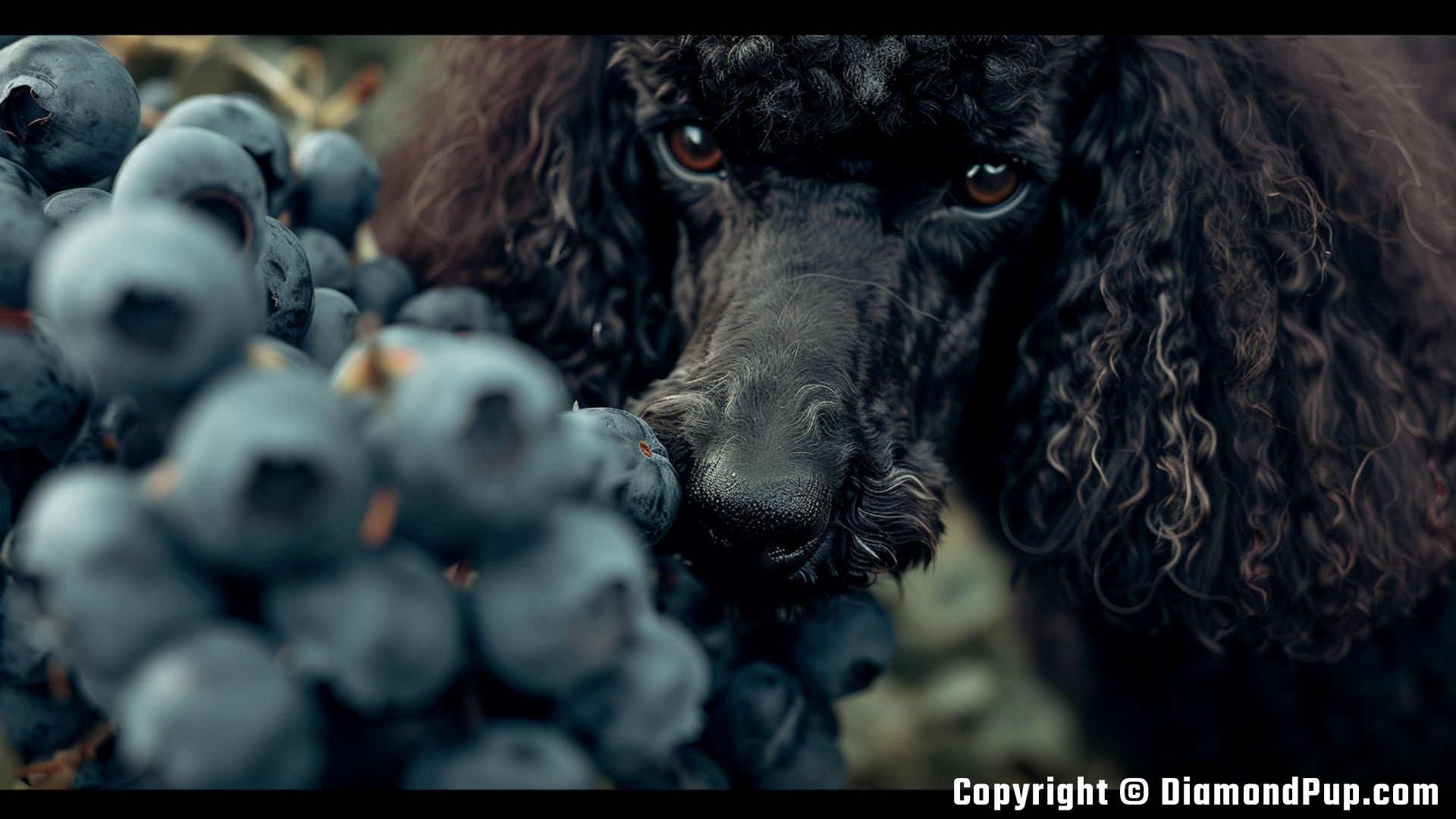 Picture of a Cute Poodle Eating Blueberries