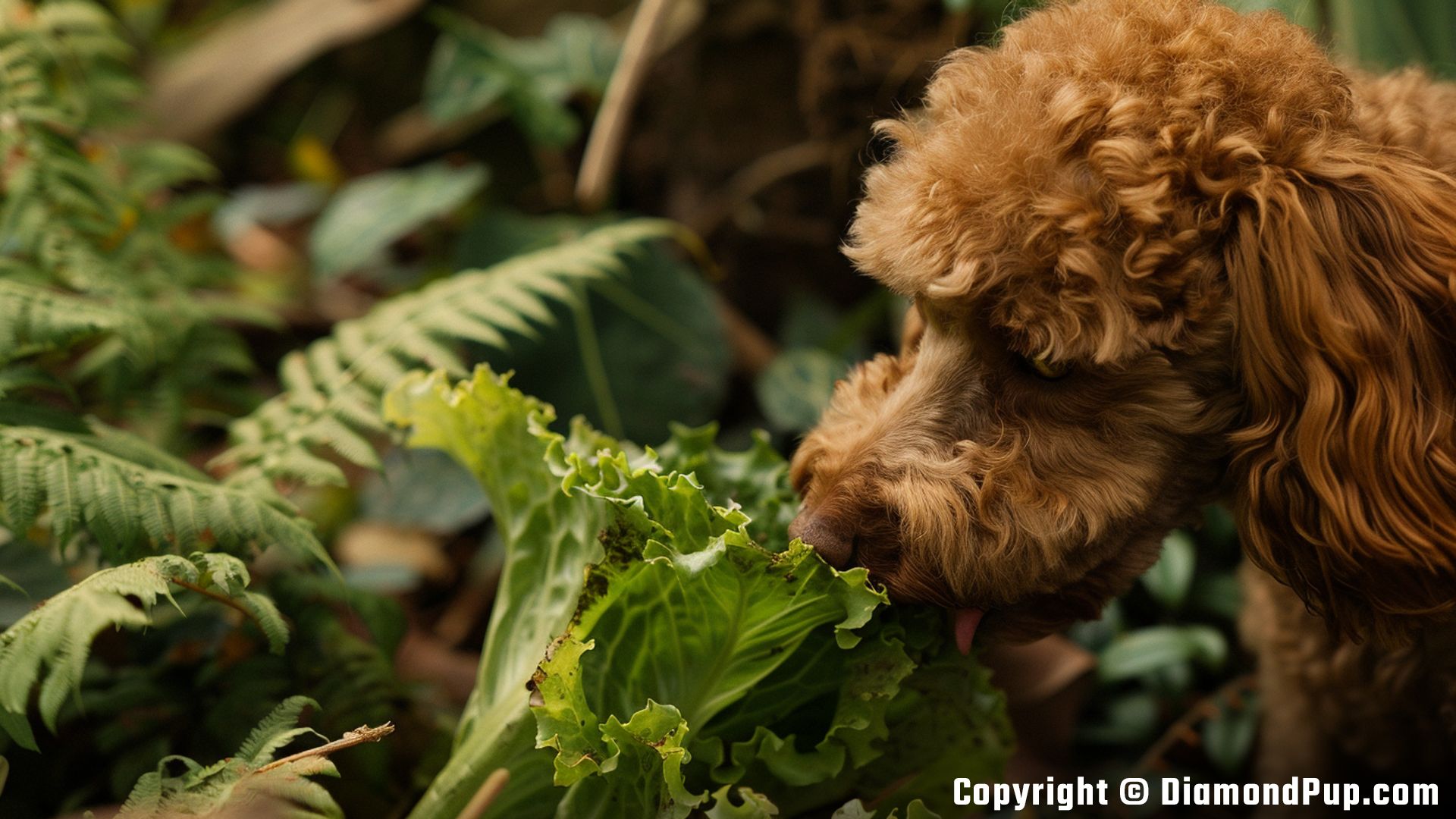 Picture of a Cute Poodle Eating Lettuce