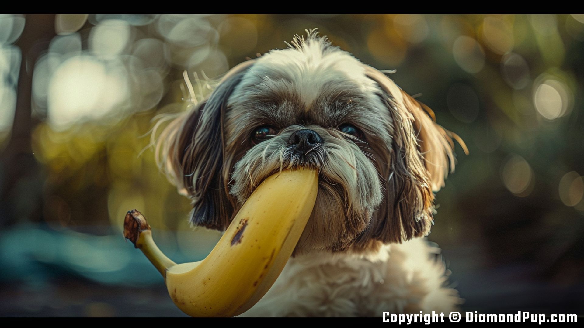Picture of a Cute Shih Tzu Eating Banana