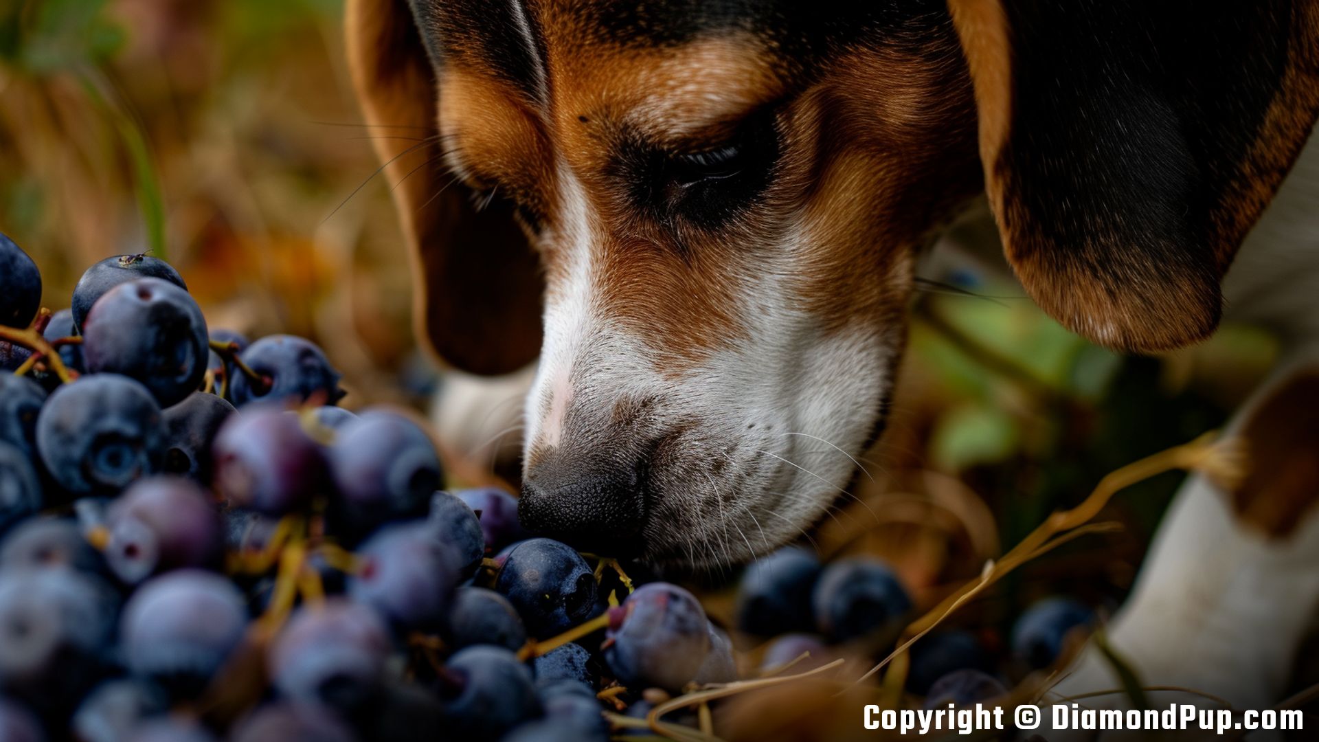 Picture of a Happy Beagle Eating Blueberries