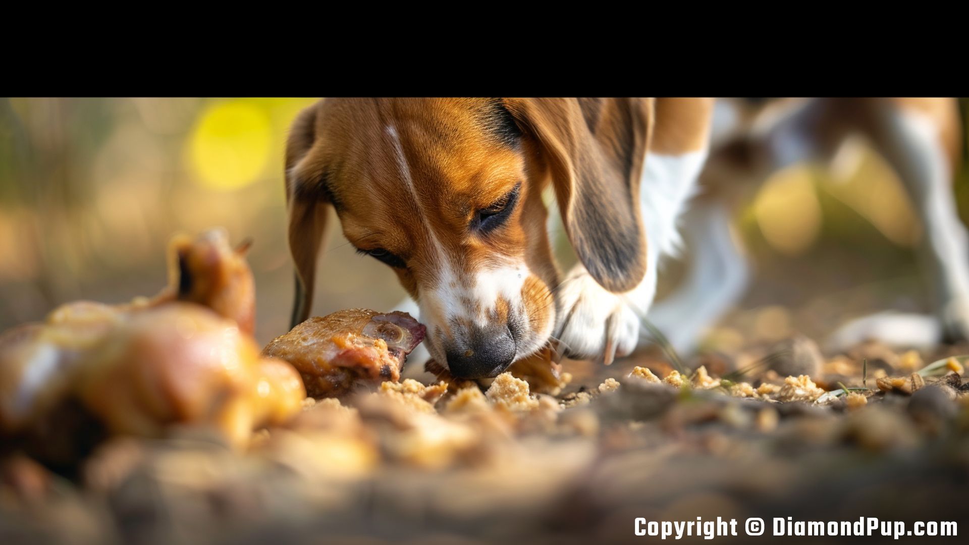 Picture of a Happy Beagle Eating Chicken