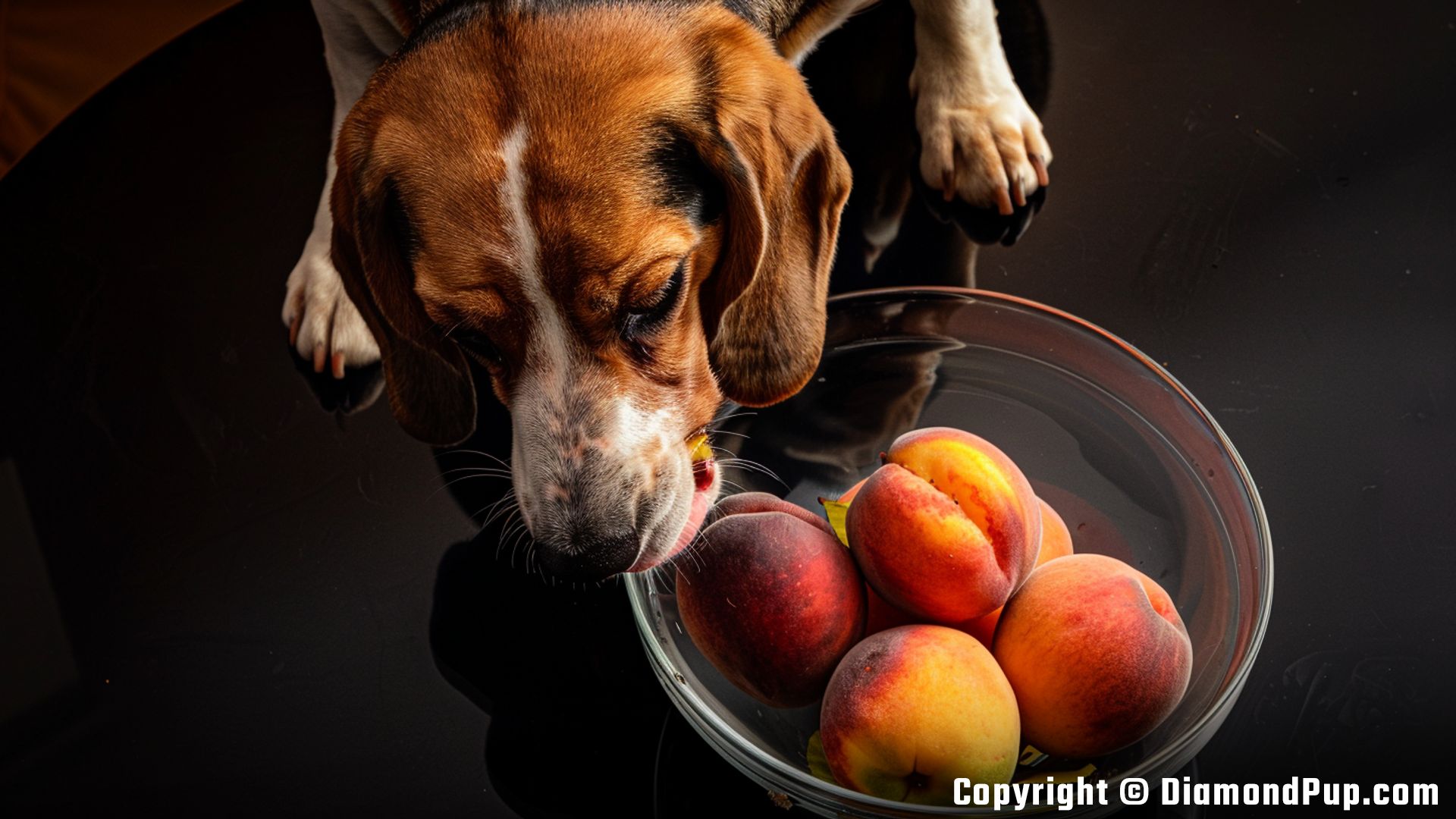 Picture of a Happy Beagle Snacking on Peaches