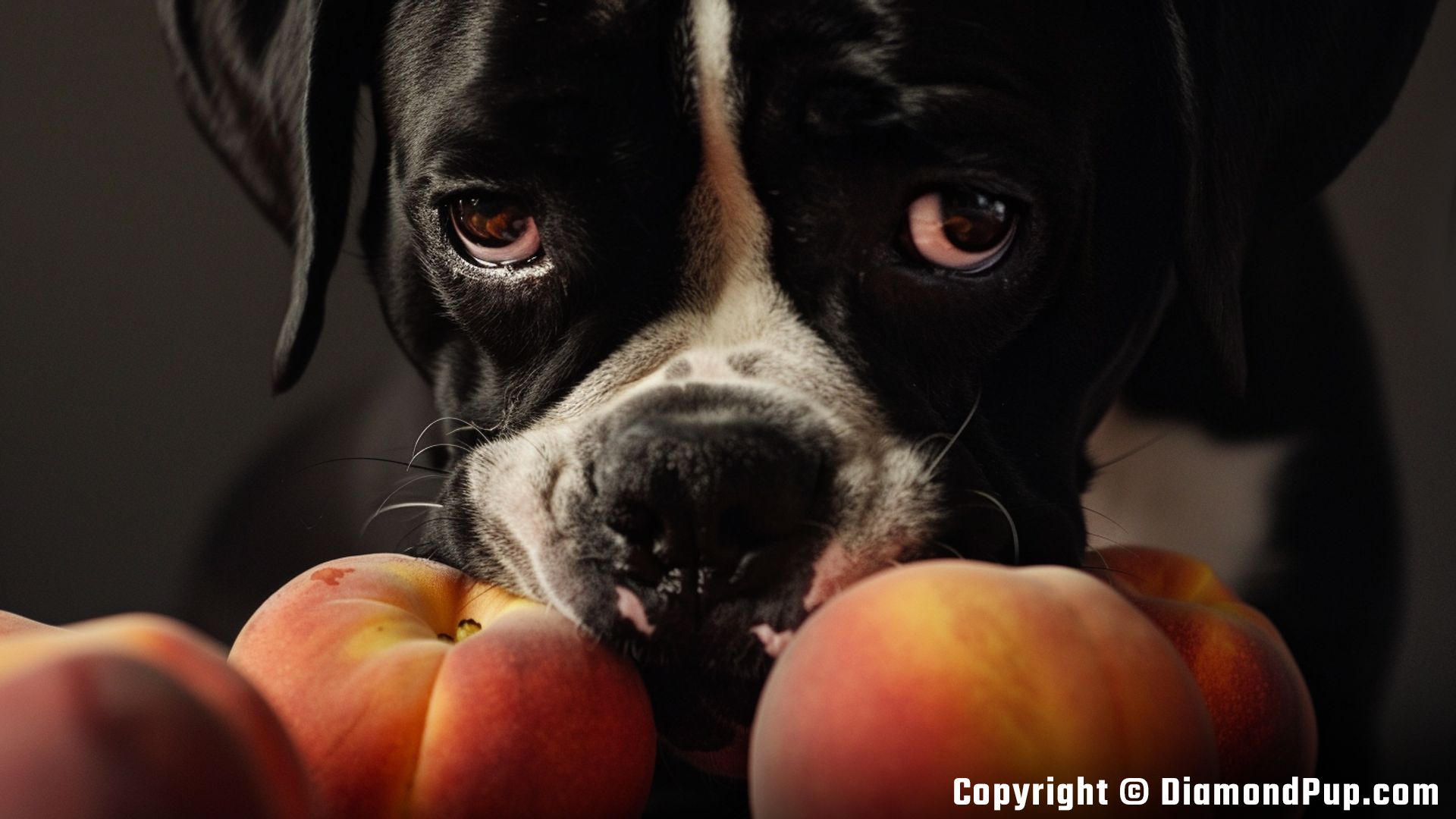 Picture of a Happy Boxer Eating Peaches