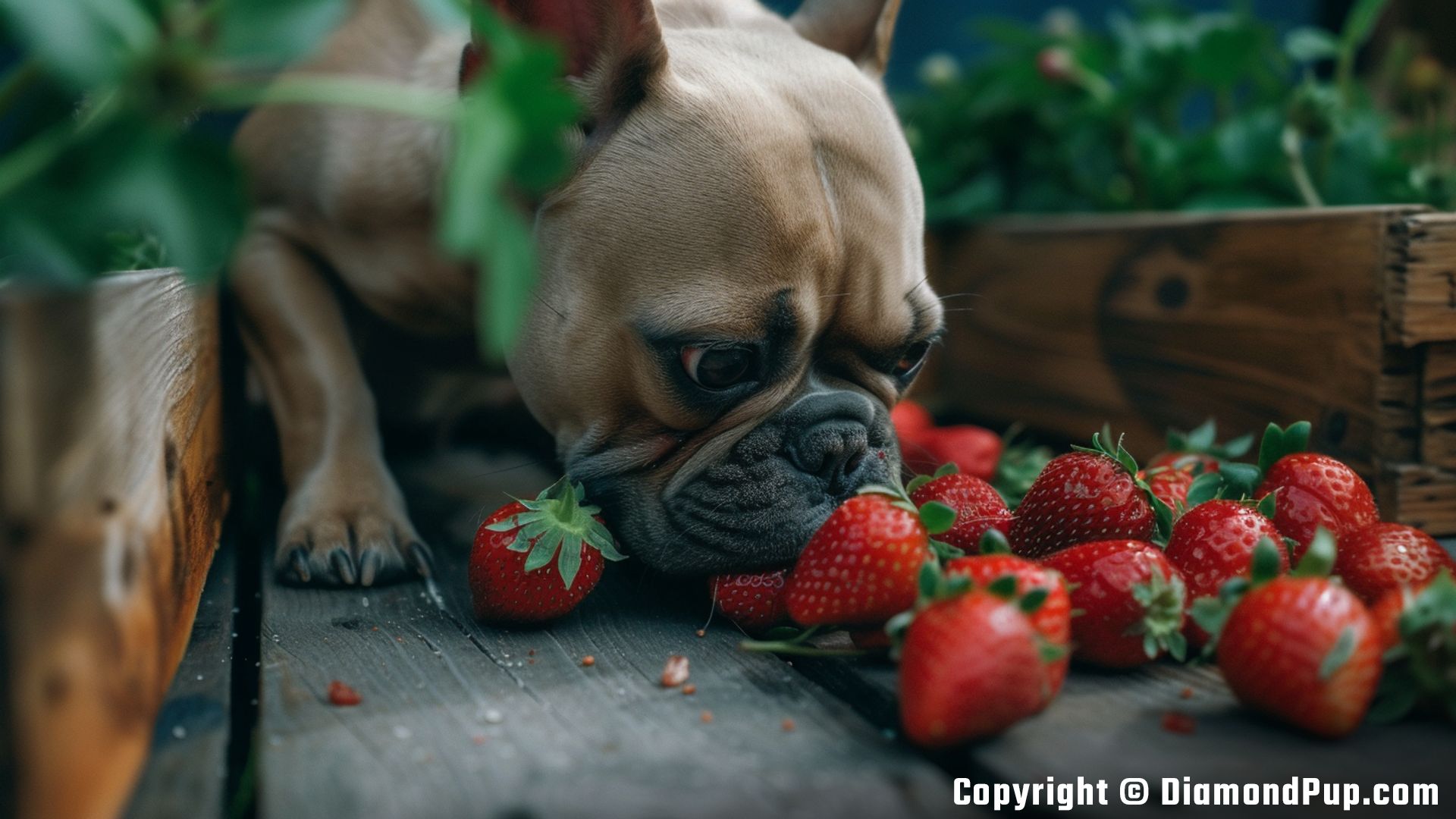 Picture of a Happy French Bulldog Snacking on Strawberries