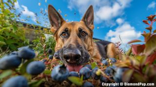 Picture of a Happy German Shepherd Snacking on Blueberries