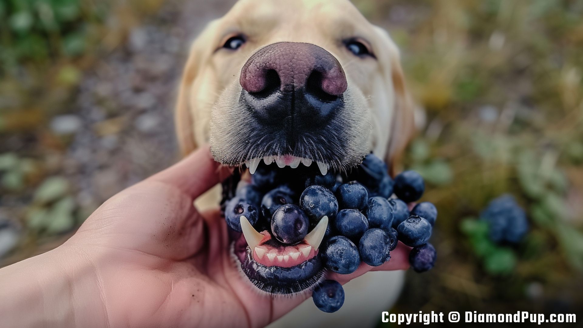 Picture of a Happy Labrador Eating Blueberries