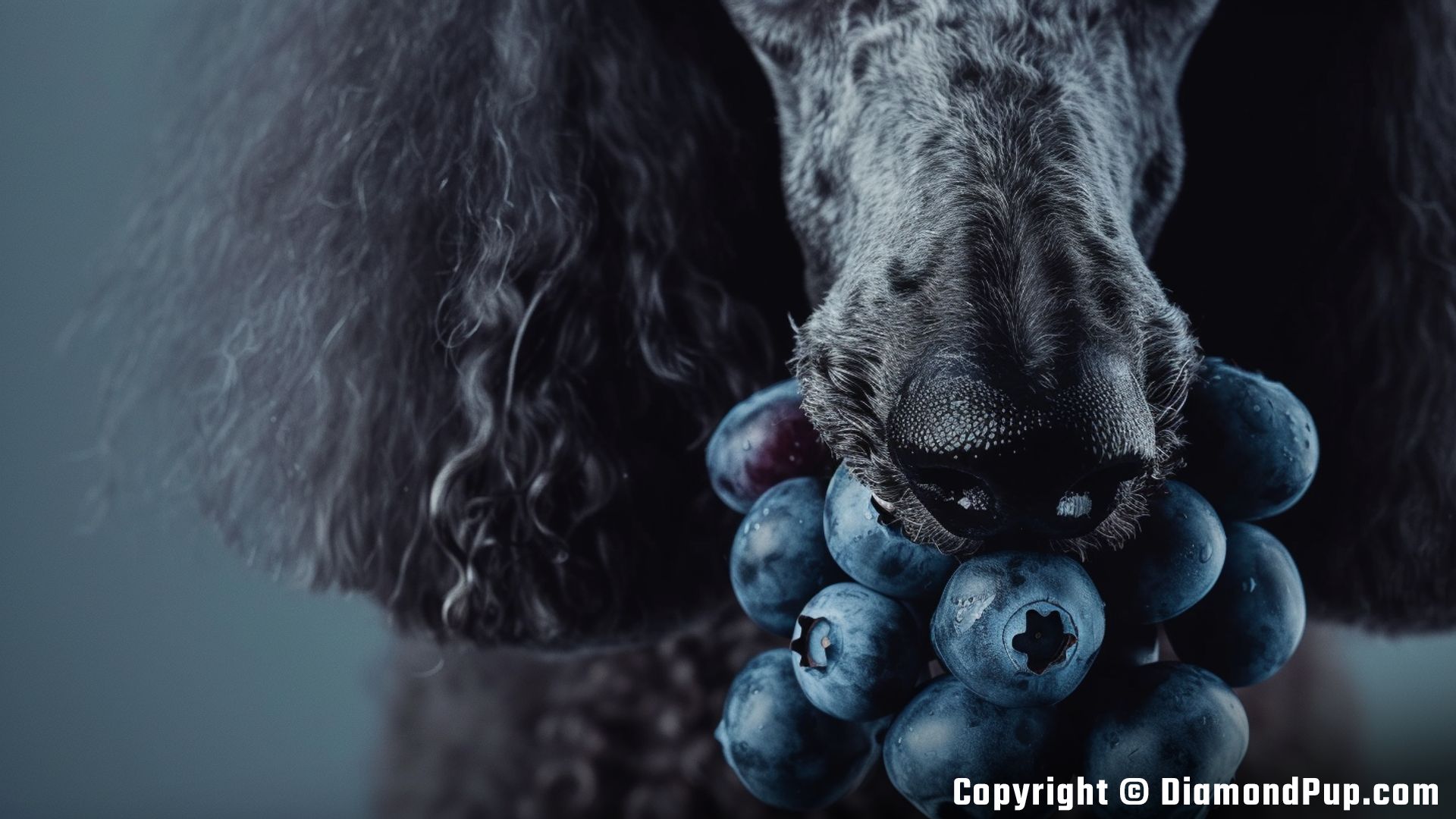 Picture of a Happy Poodle Eating Blueberries