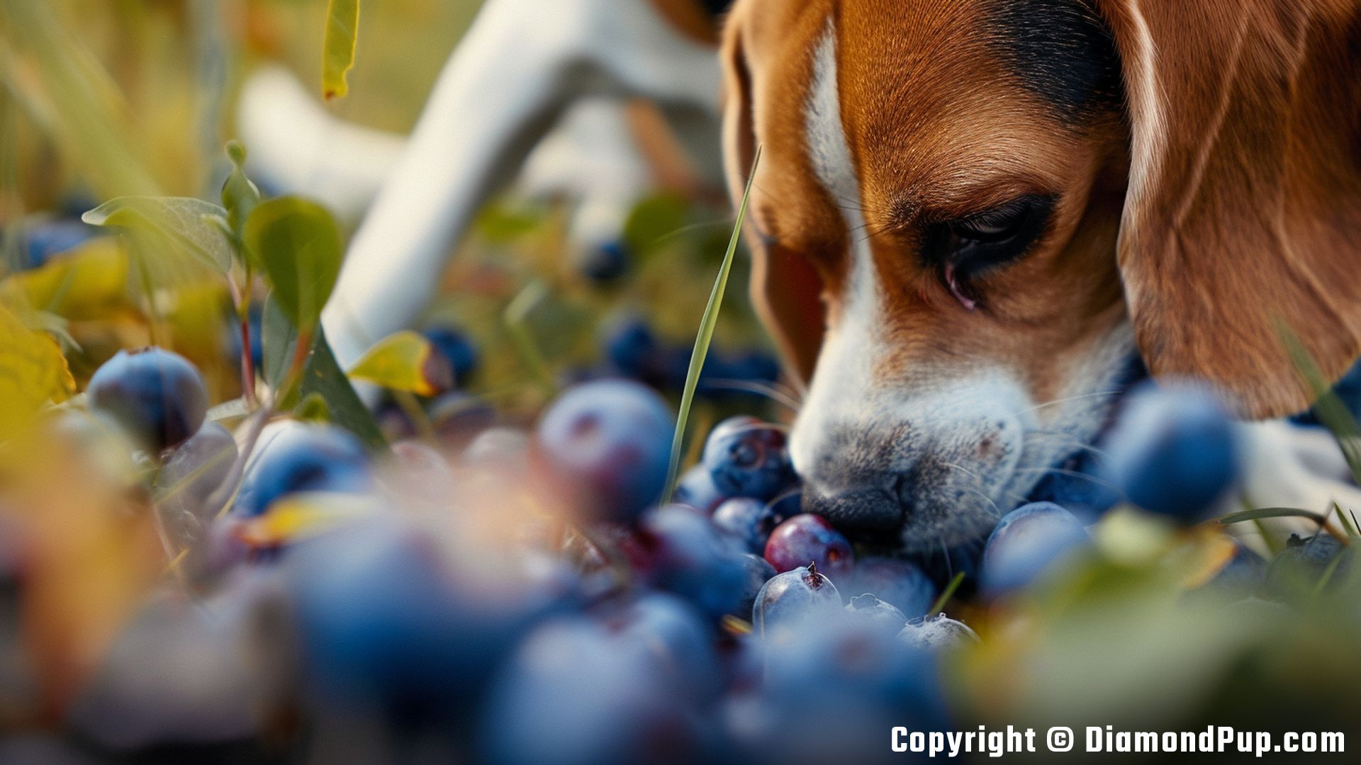 Picture of a Playful Beagle Snacking on Blueberries