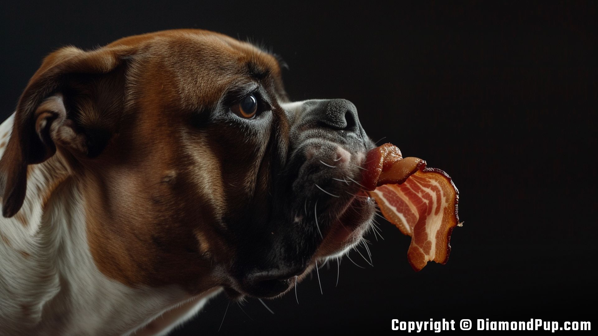 Picture of a Playful Boxer Snacking on Bacon